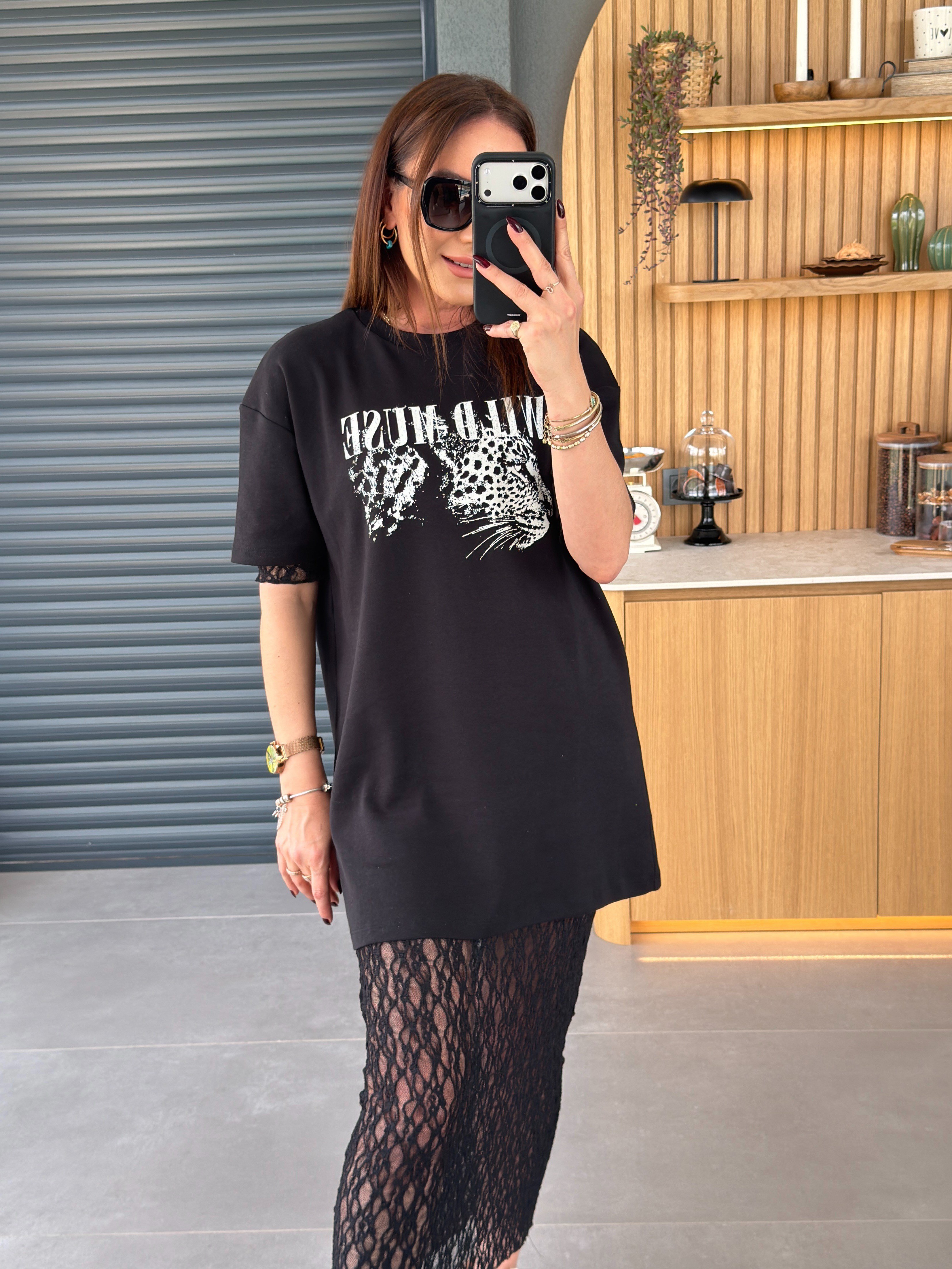 Dantel Detaylı Tshirt Elbise SİYAH