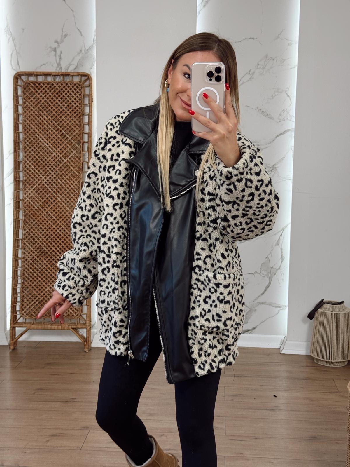 Deri Garnili Leopar Desen Mont BEJ