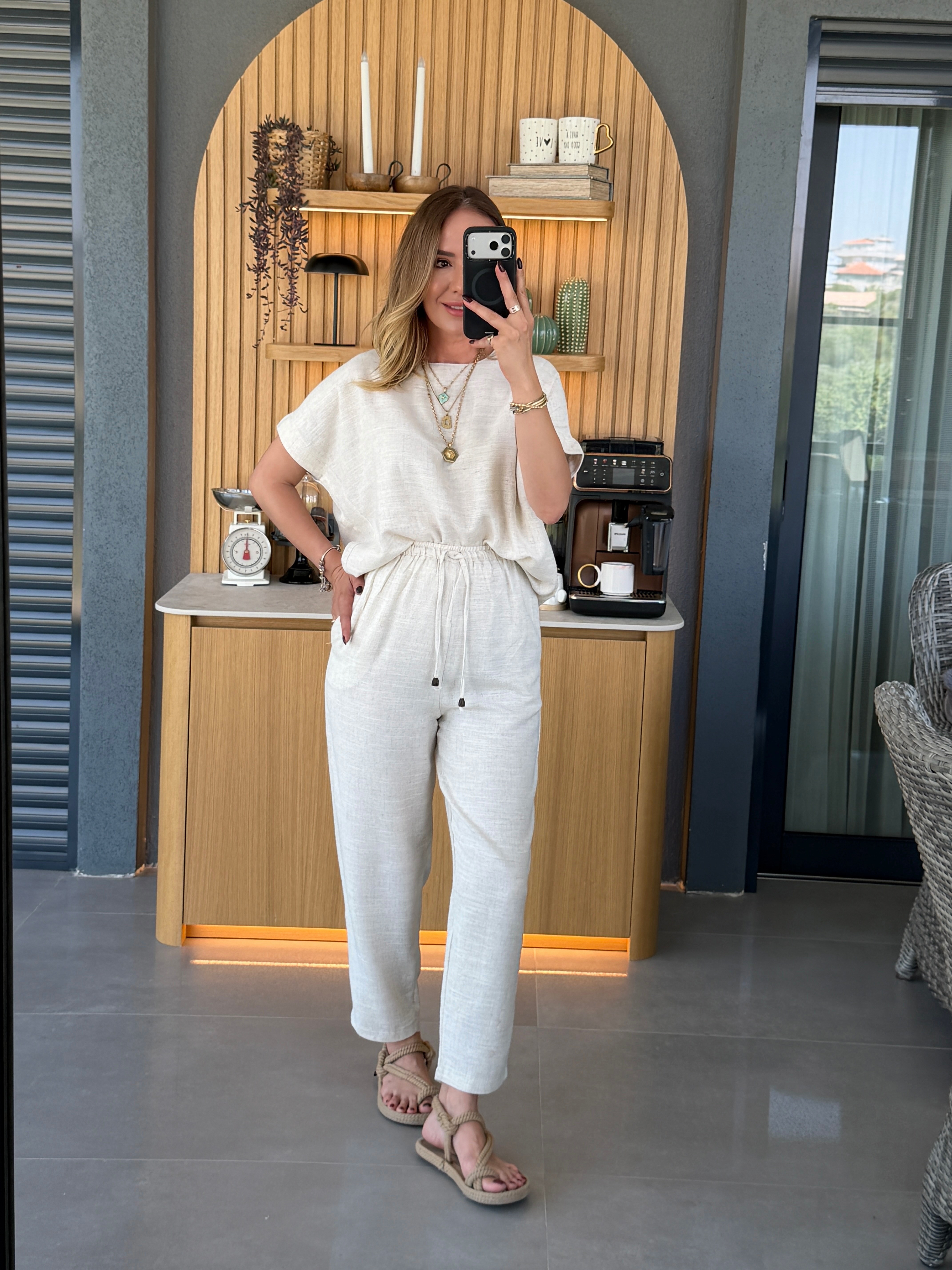Dokuma İkili Keten Takım NATUREL