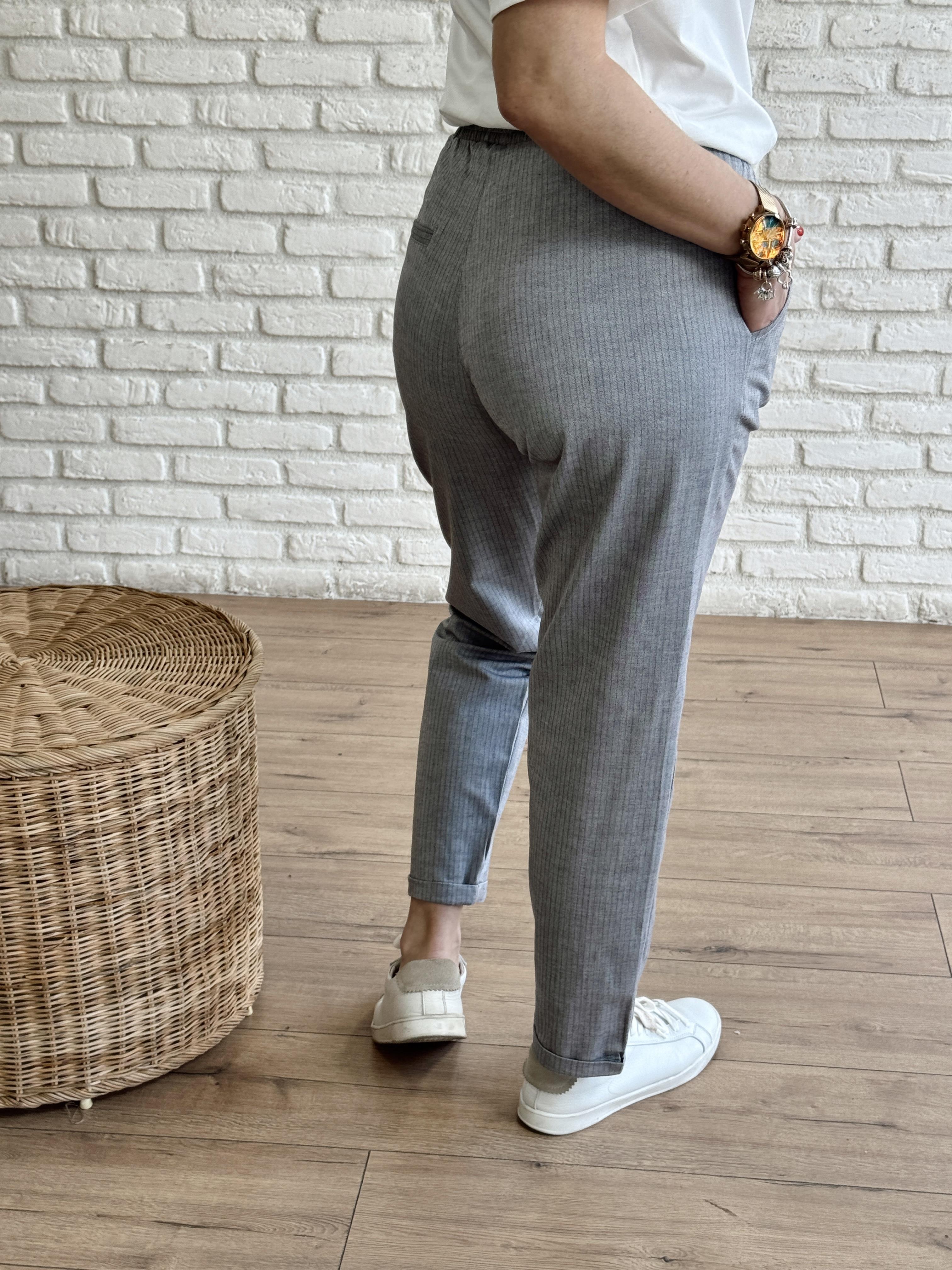 Duble Paça Çizgili Pantolon GRİ
