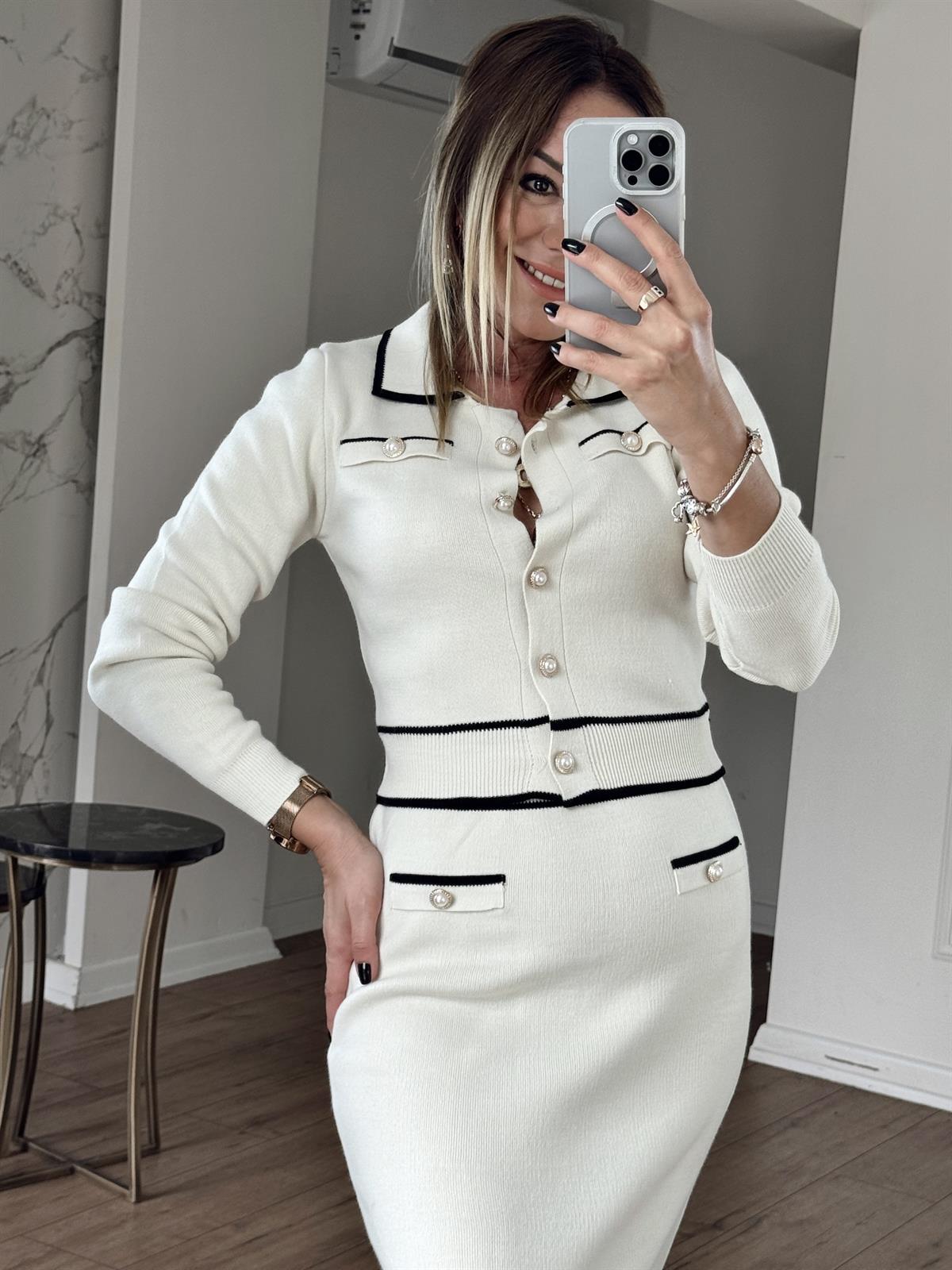 Düğme Detay Ceketli Triko Takım TAŞ