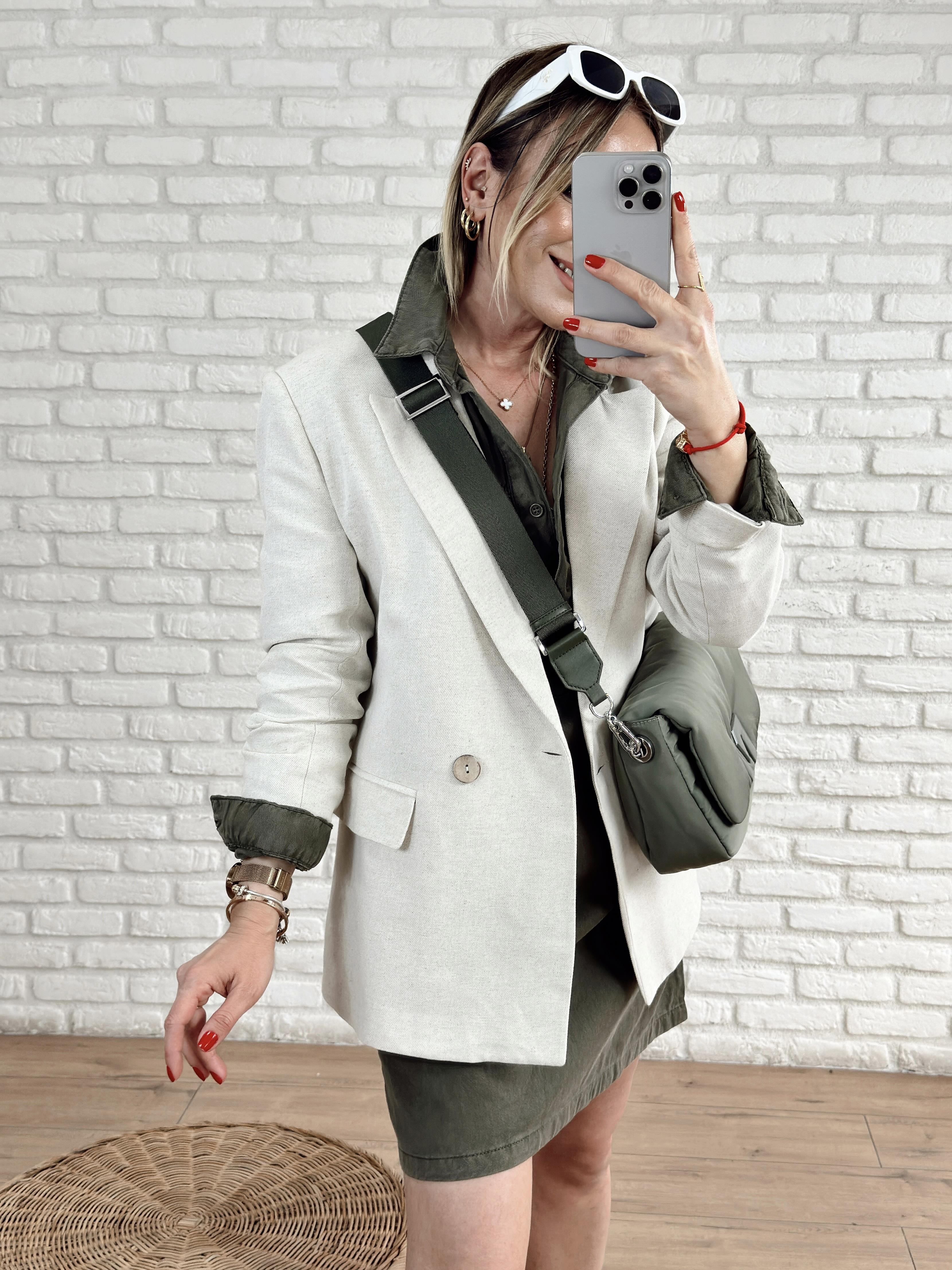 Düğme Detaylı Keten Blazer Ceket NATURAL