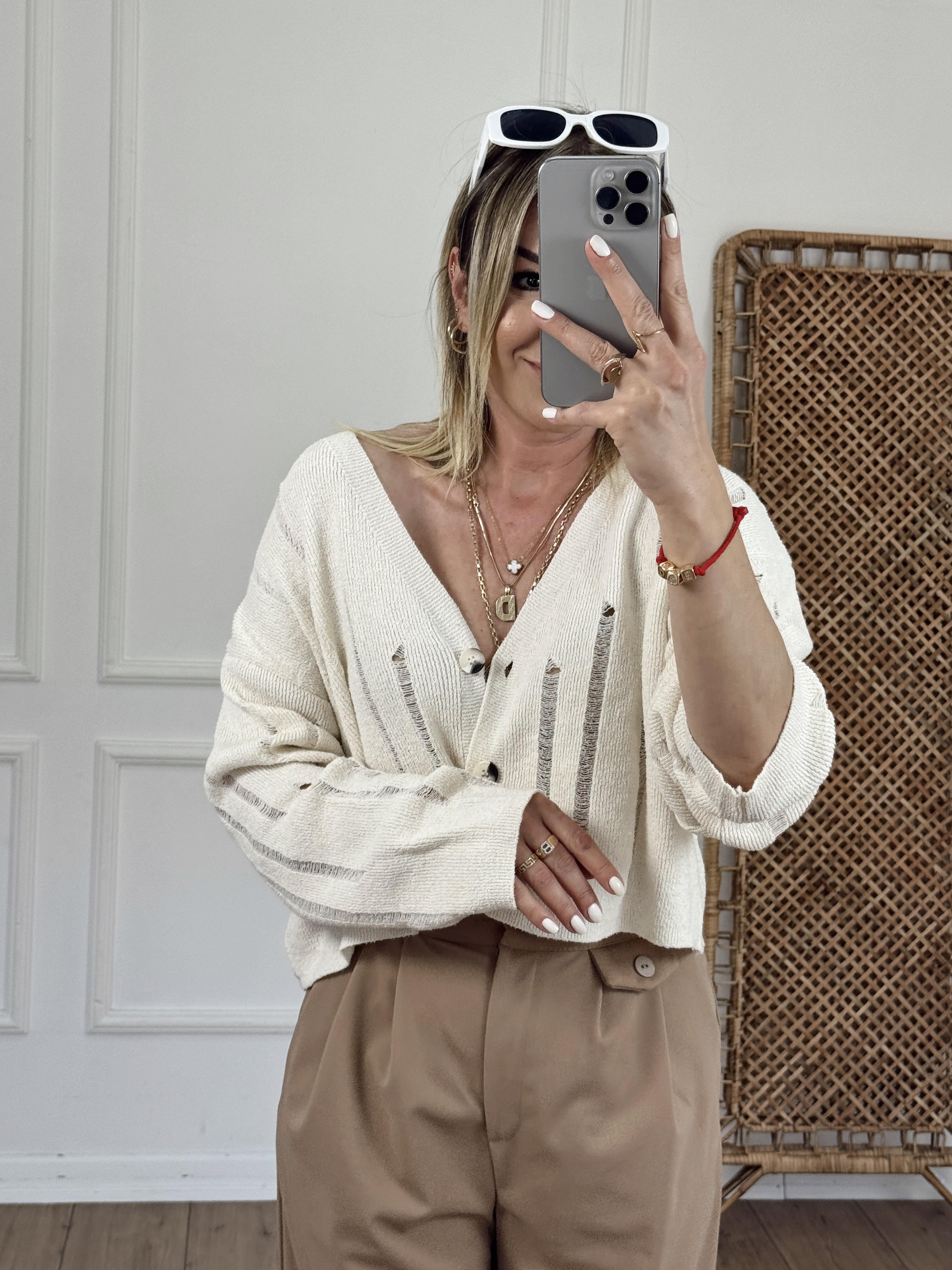 Düğmeli Triko Hırka EKRU