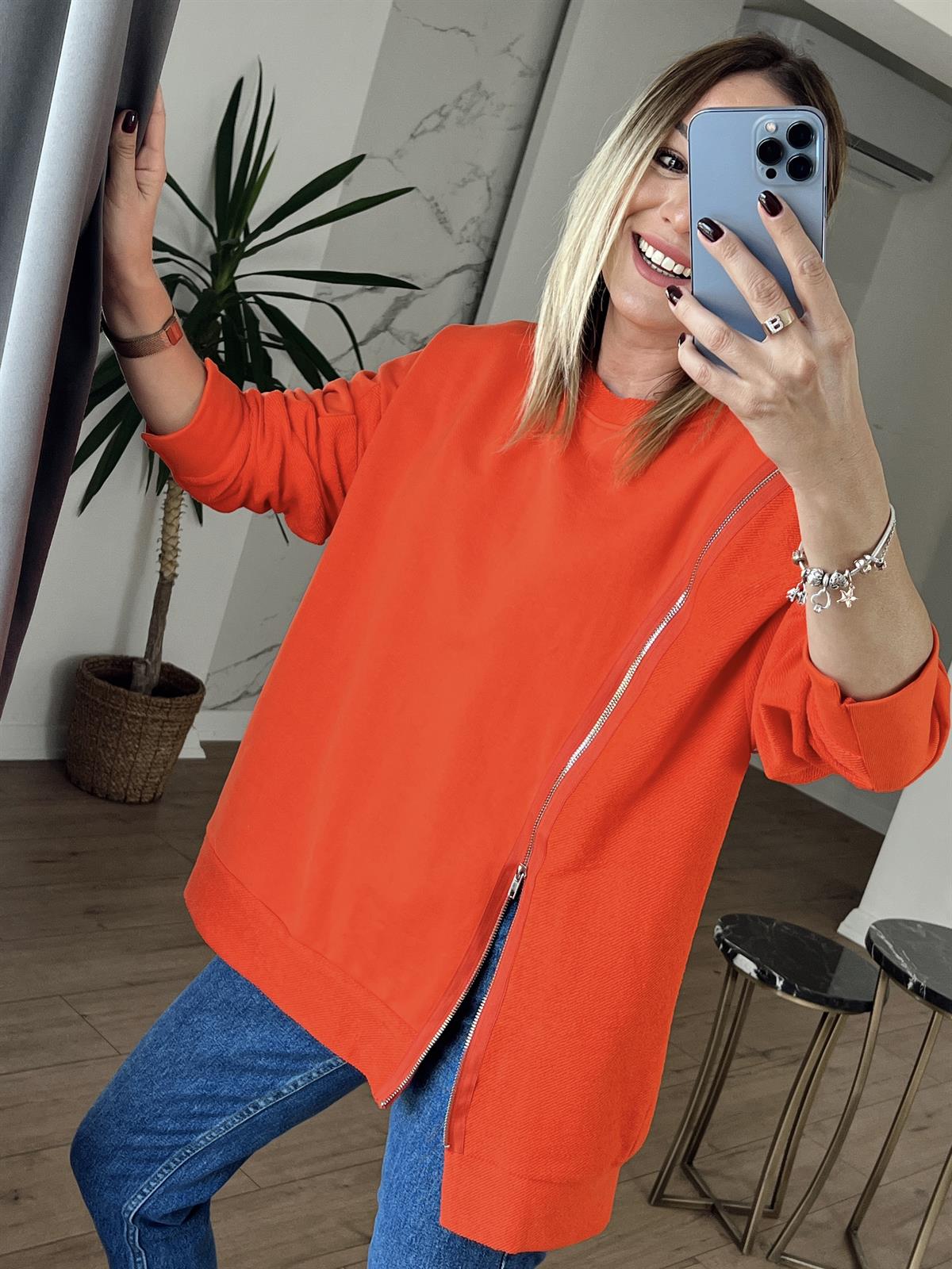 Fermuarlı Tasarım Sweat NAR ÇİÇEĞİ