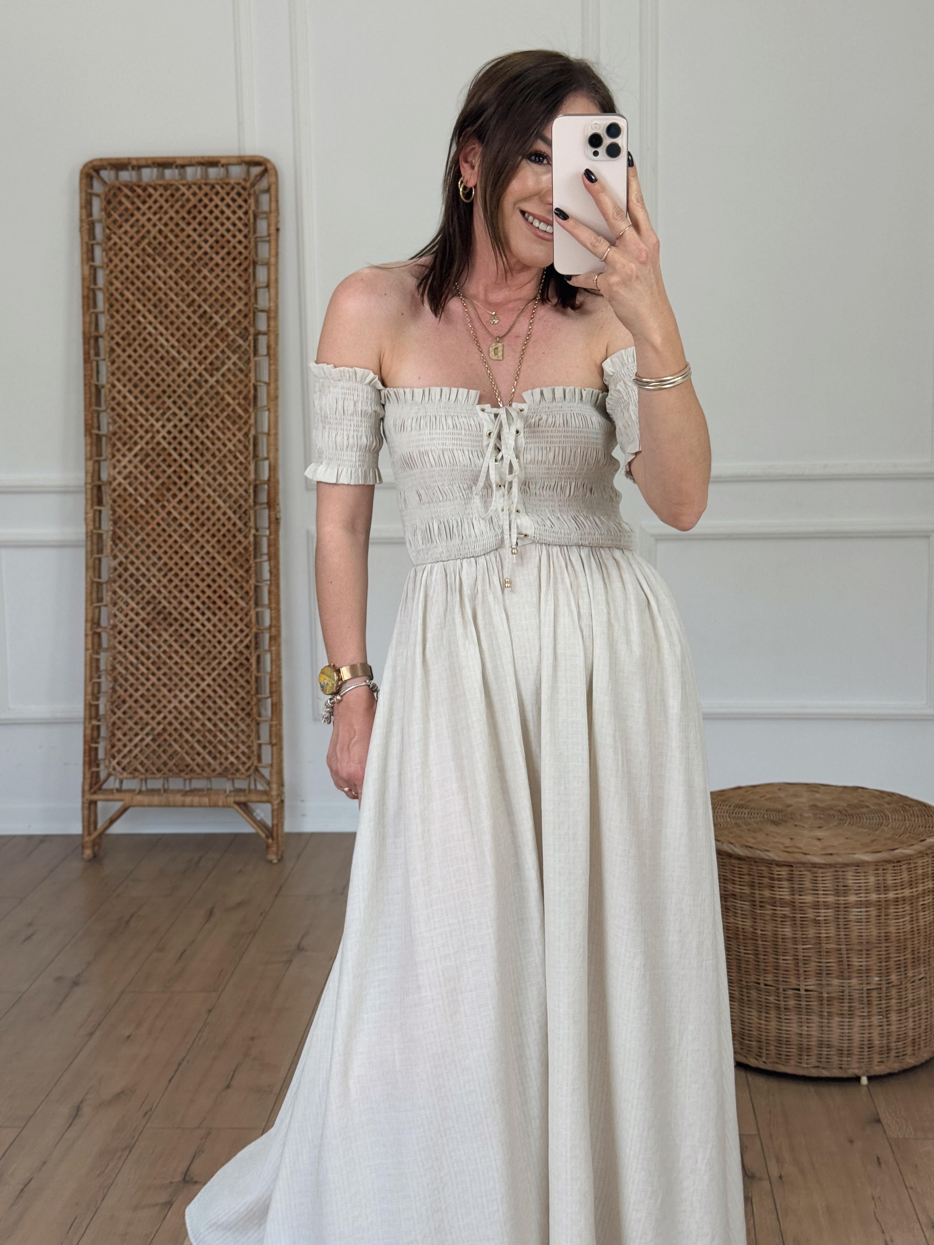 Fırfır Detaylı Önü Bağlamalı Elbise TAŞ