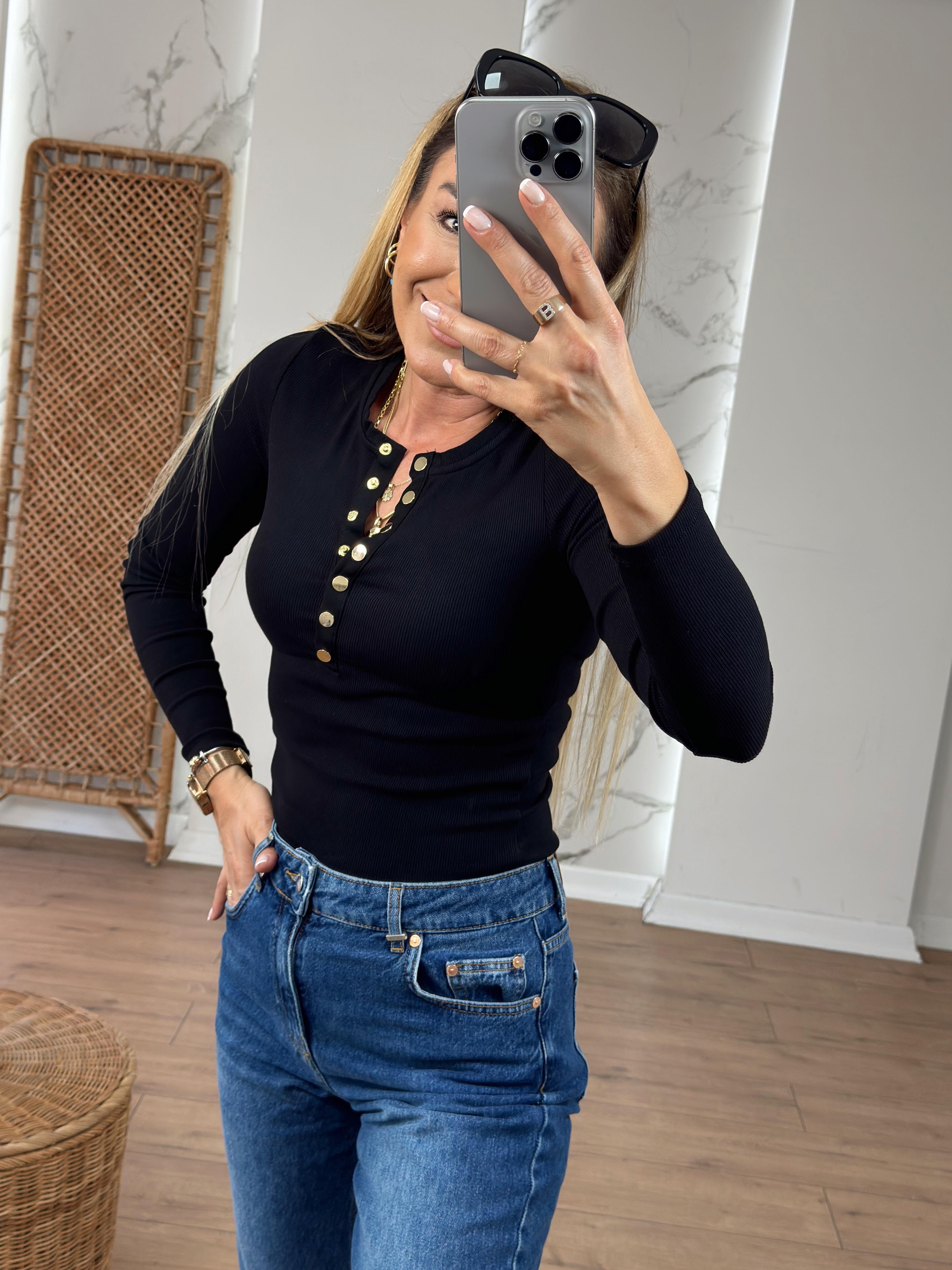 Fitilli Çıtçıt Detaylı Uzun Kollu Body SİYAH