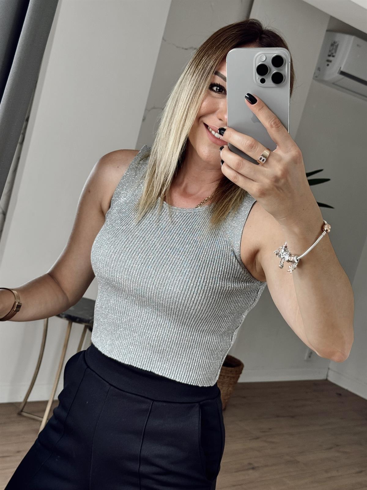 Fitilli Crop Atlet GRİ