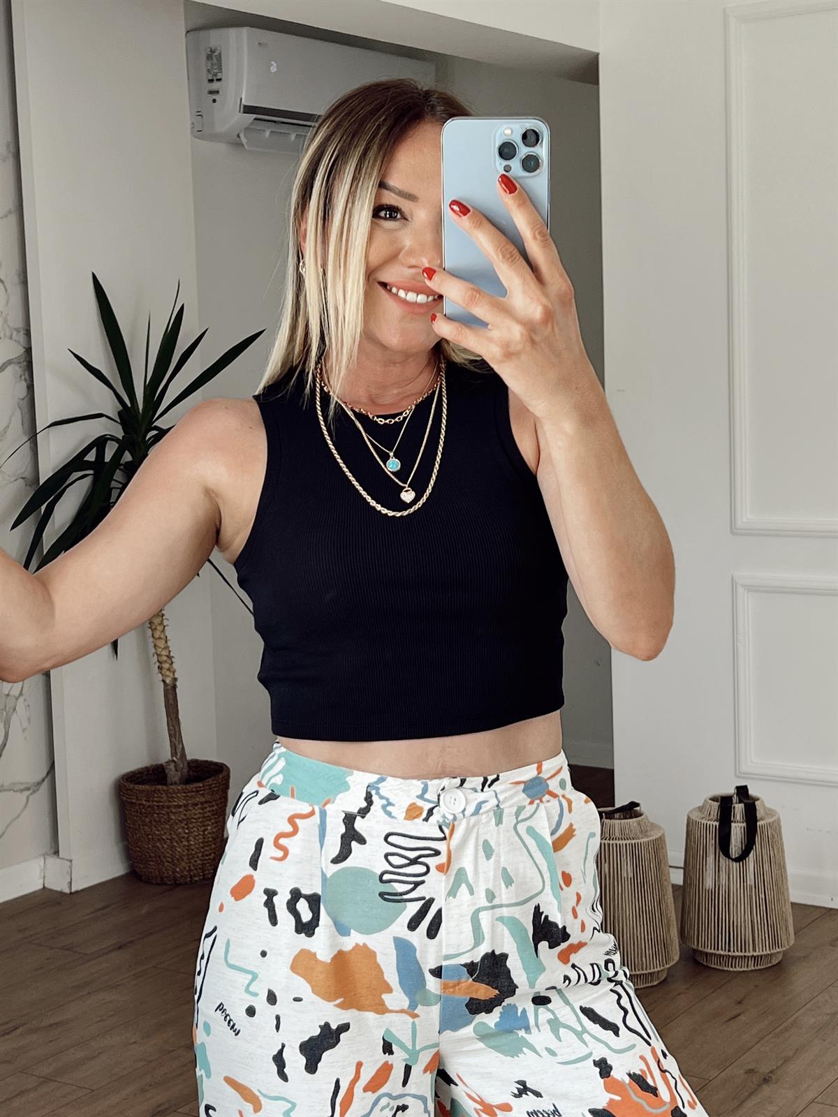 Fitilli Halter Yaka Crop SİYAH