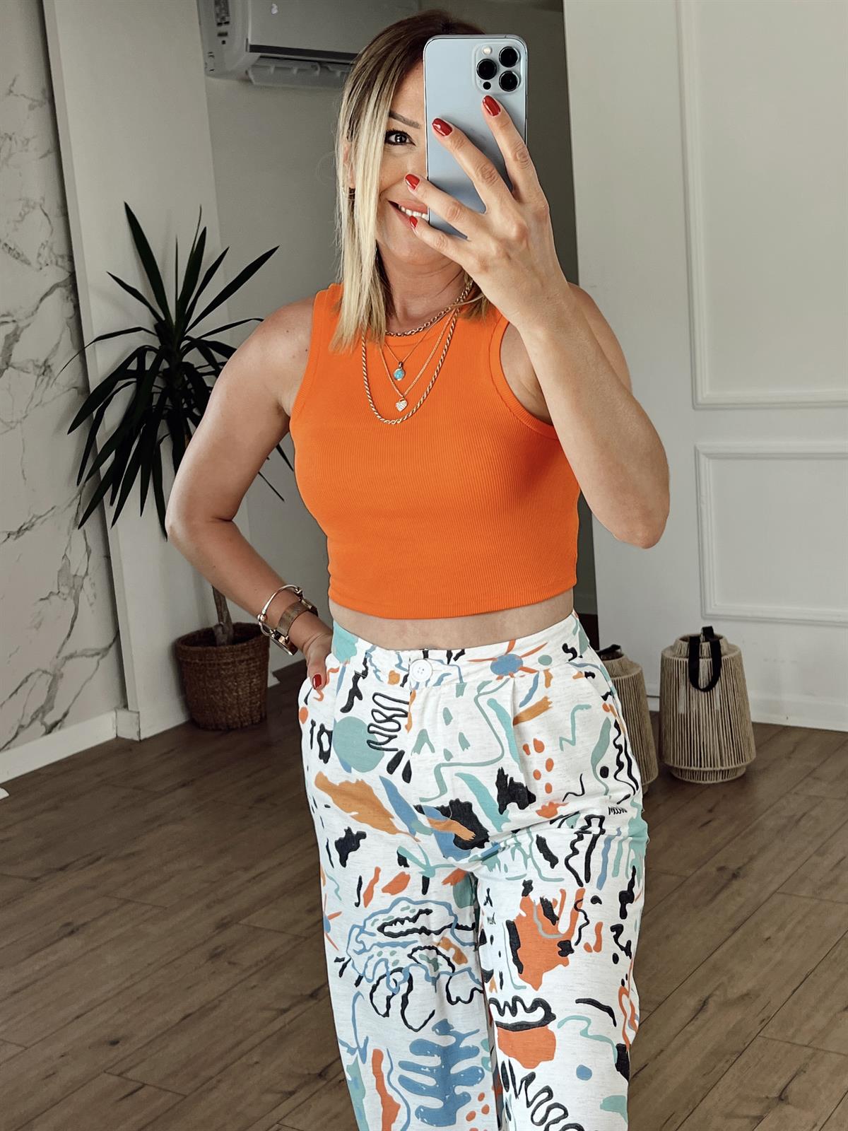 Fitilli Halter Yaka Crop TURUNCU