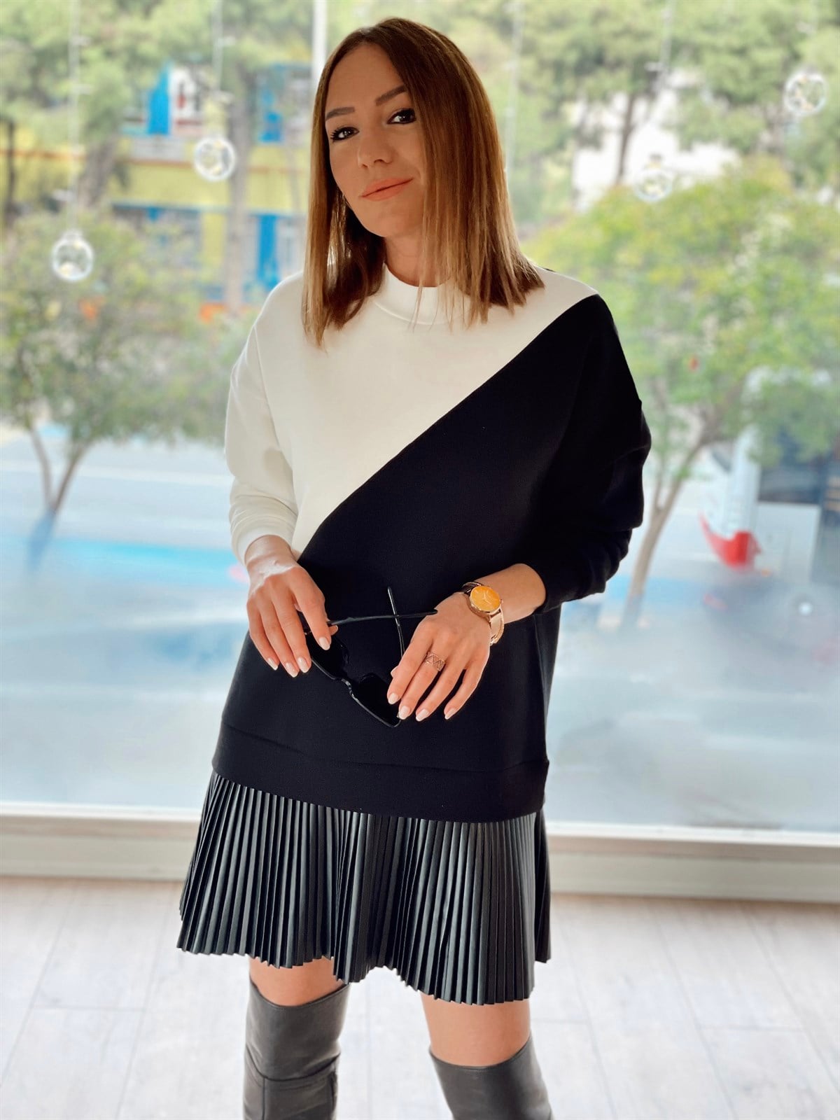 Garnili Elbise Siyah
