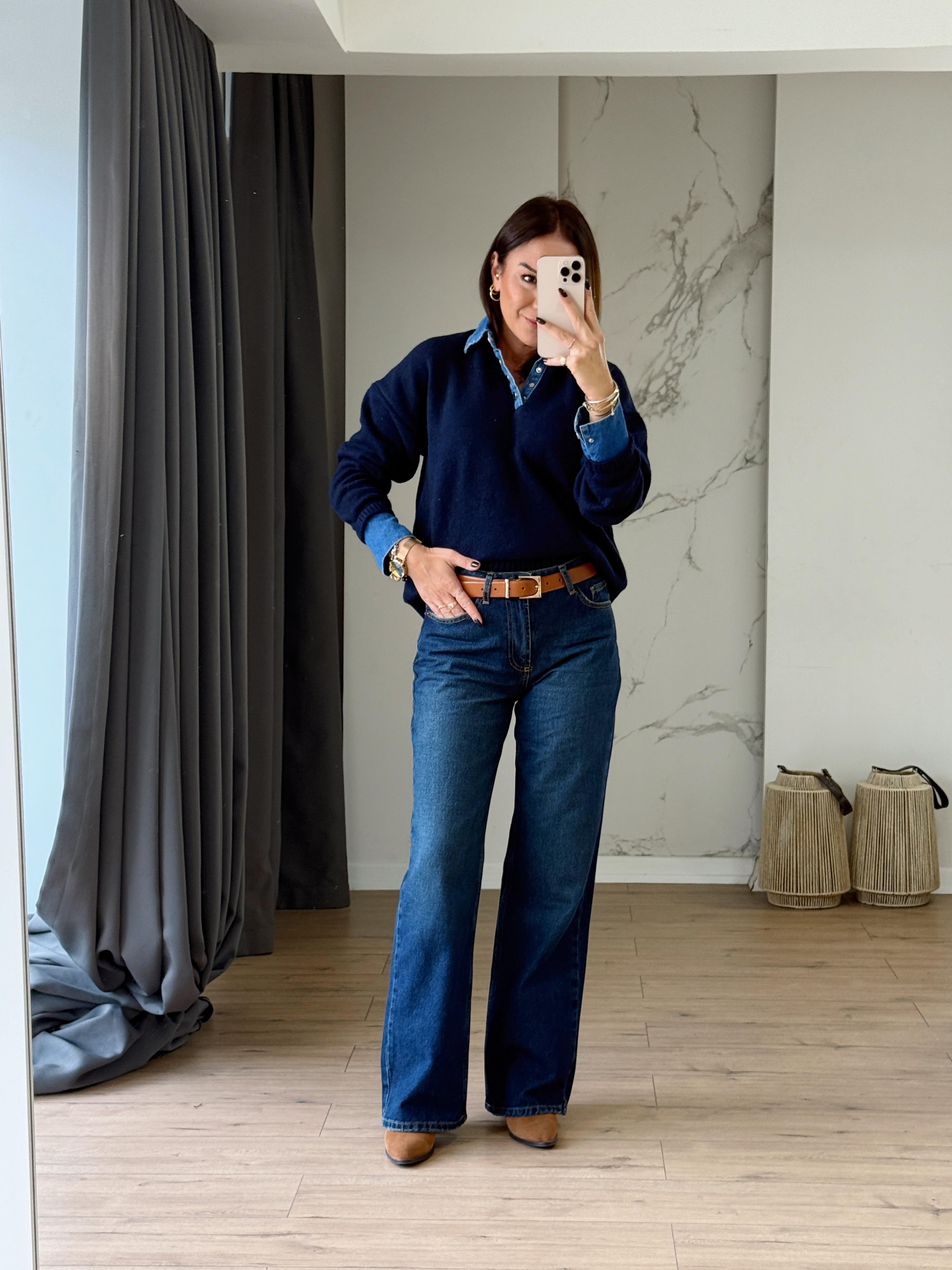 Geniş Paça Jean LACİVERT