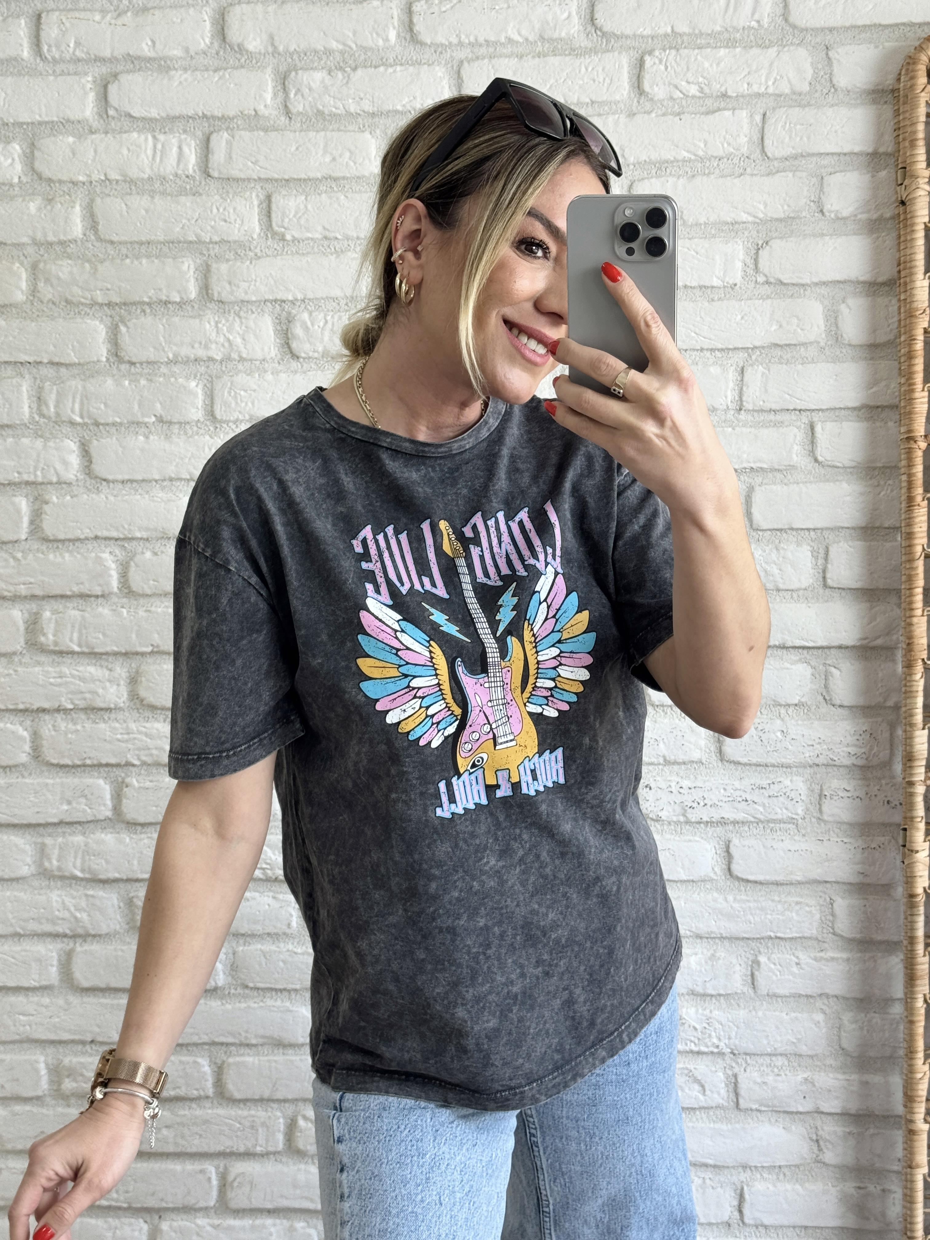 Gitar Baskı Tshirt ANTRASİT