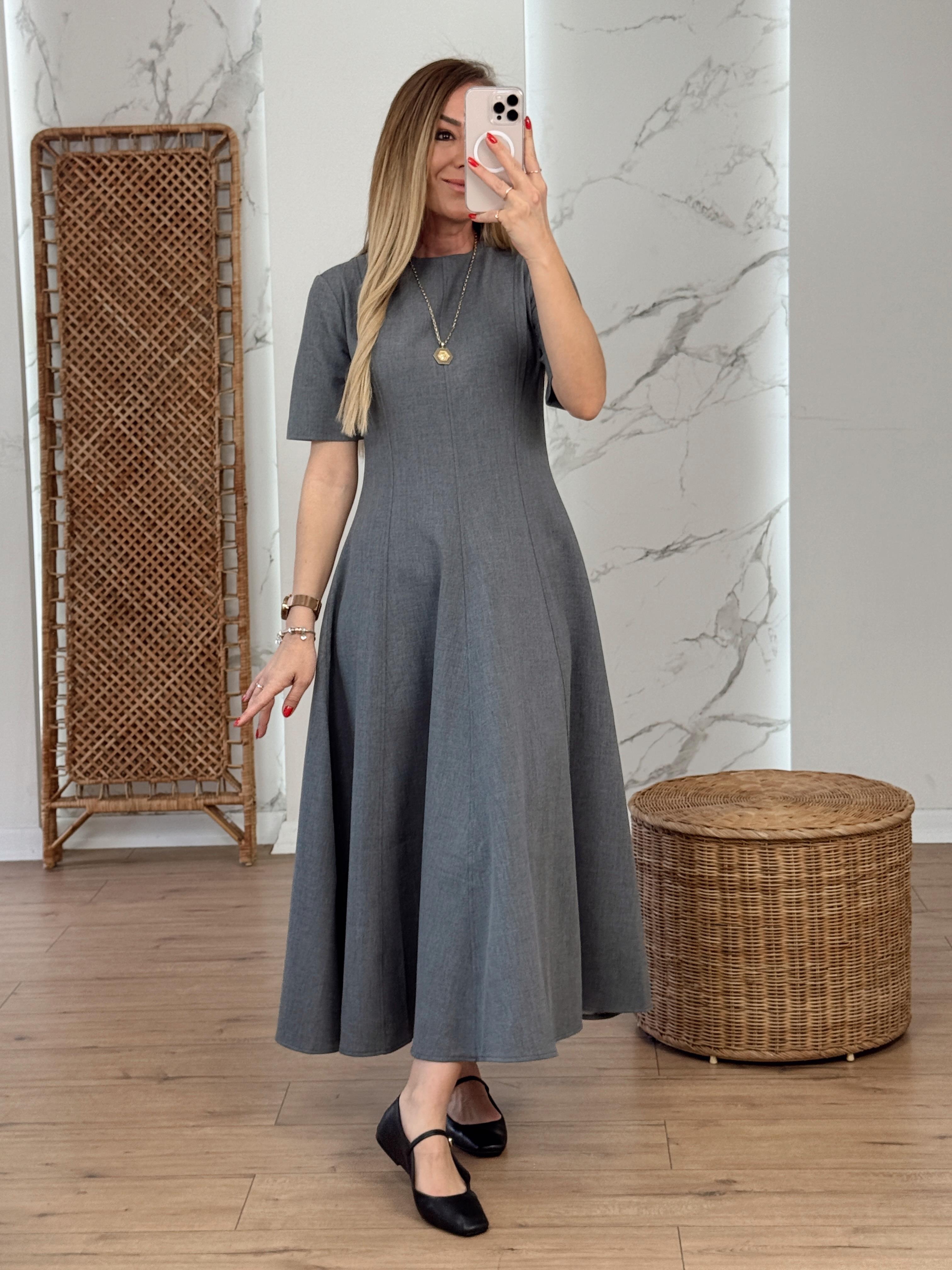 Godeli Midi Elbise GRİ