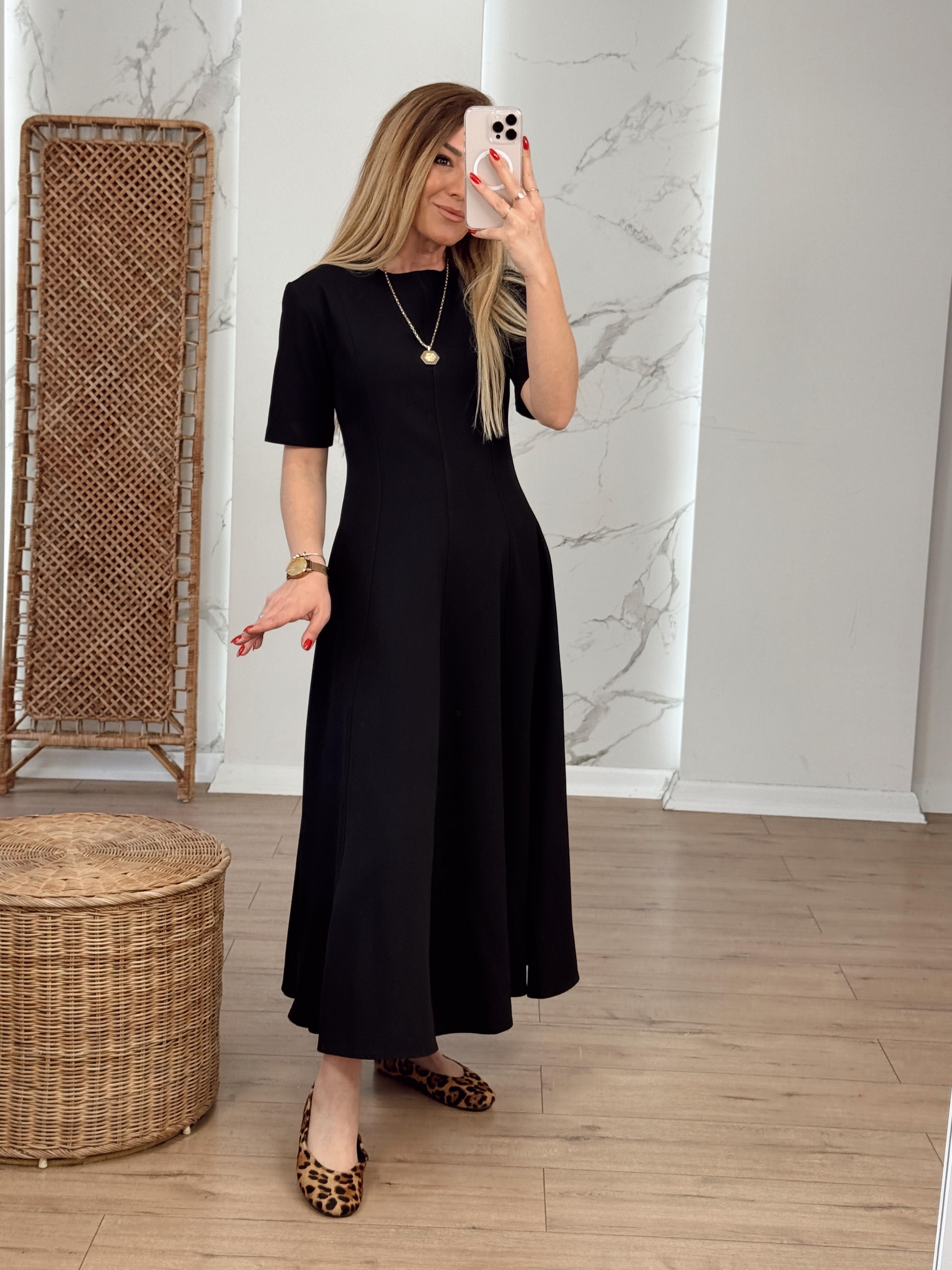 Godeli Midi Elbise SİYAH