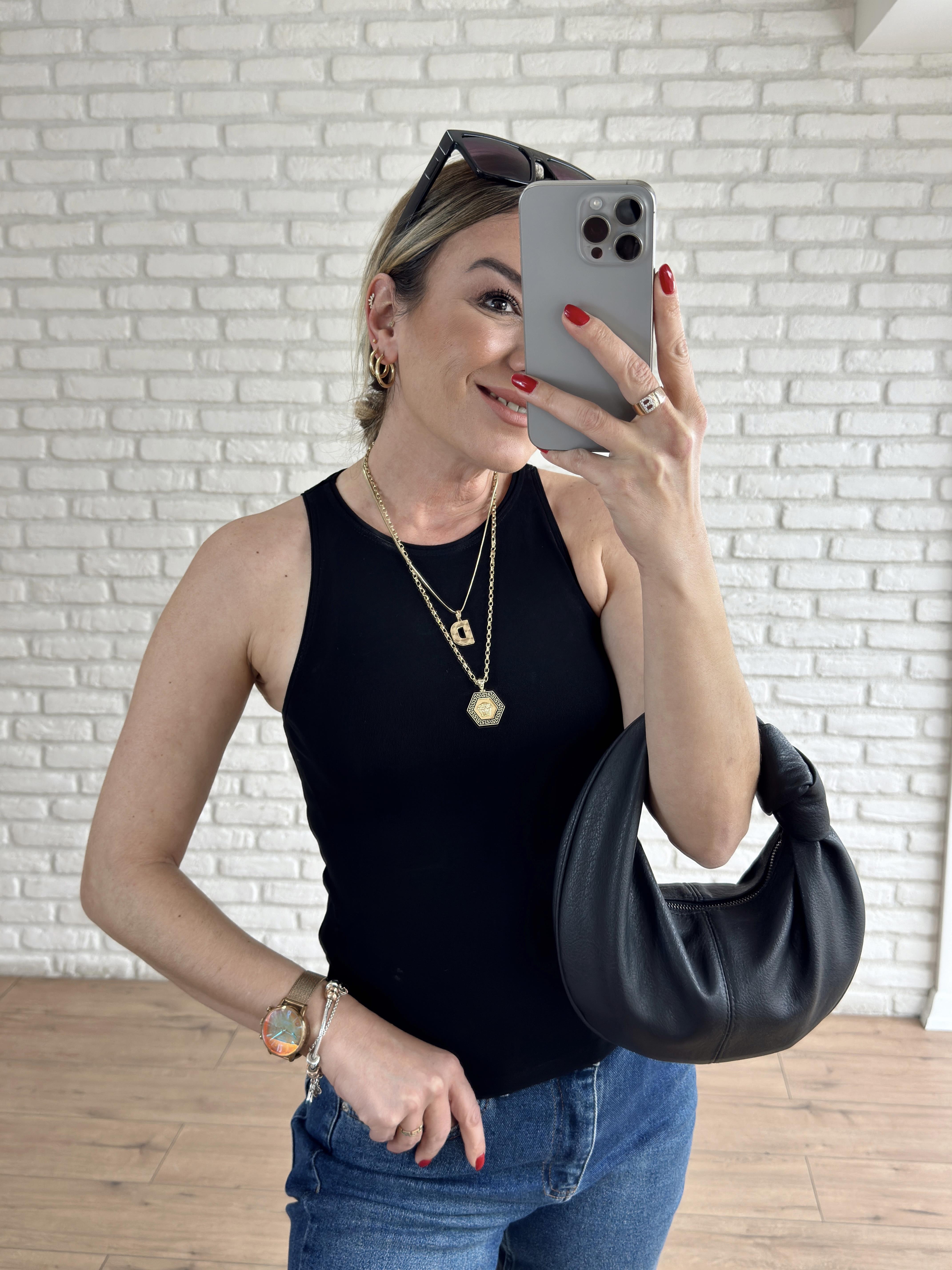 Halter Yaka Basic Tshirt SİYAH
