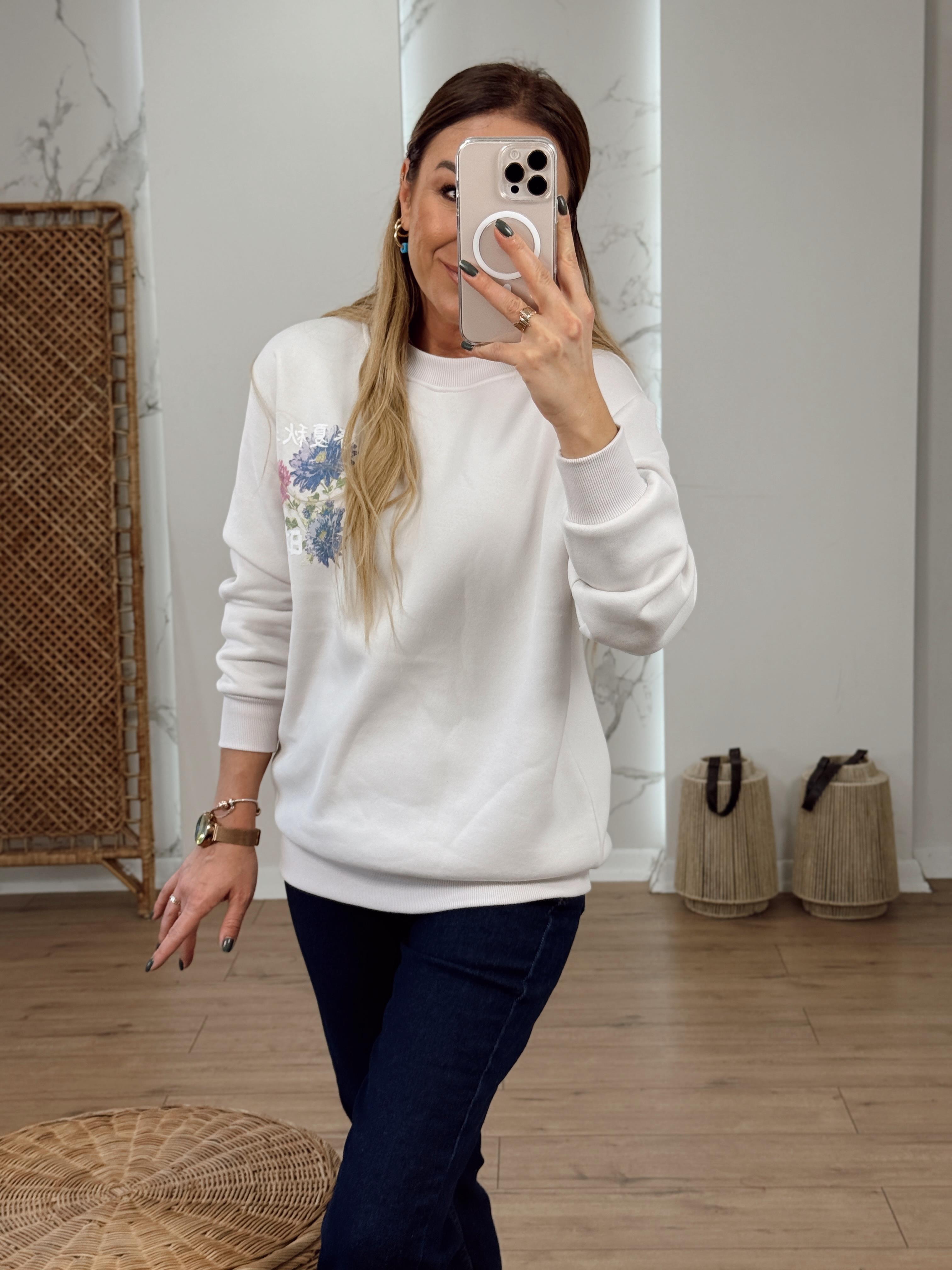 İçi Şardonlu Çiçek Baskılı Sweat TAŞ