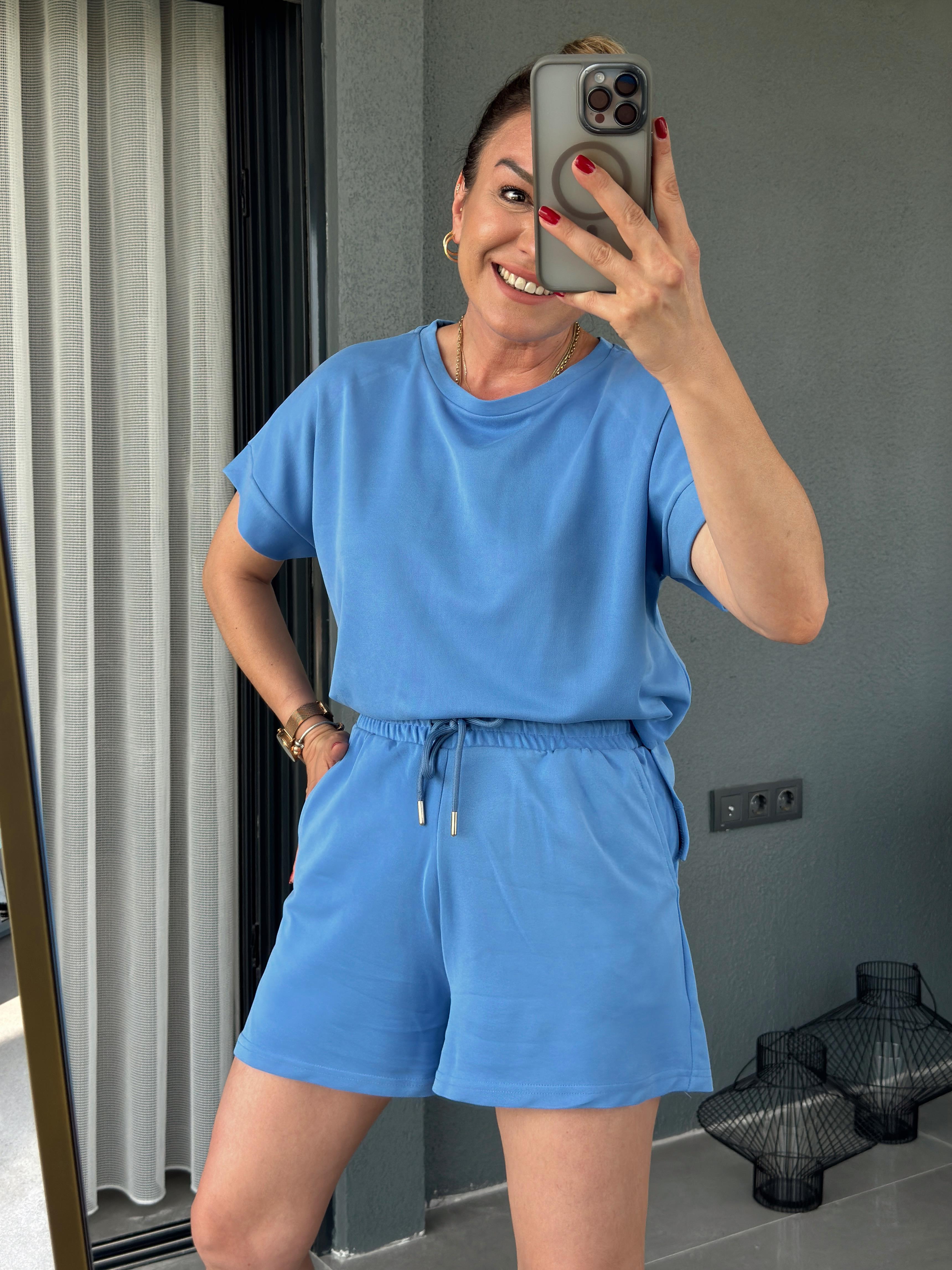 İkili Modal Şort Takım MAVİ