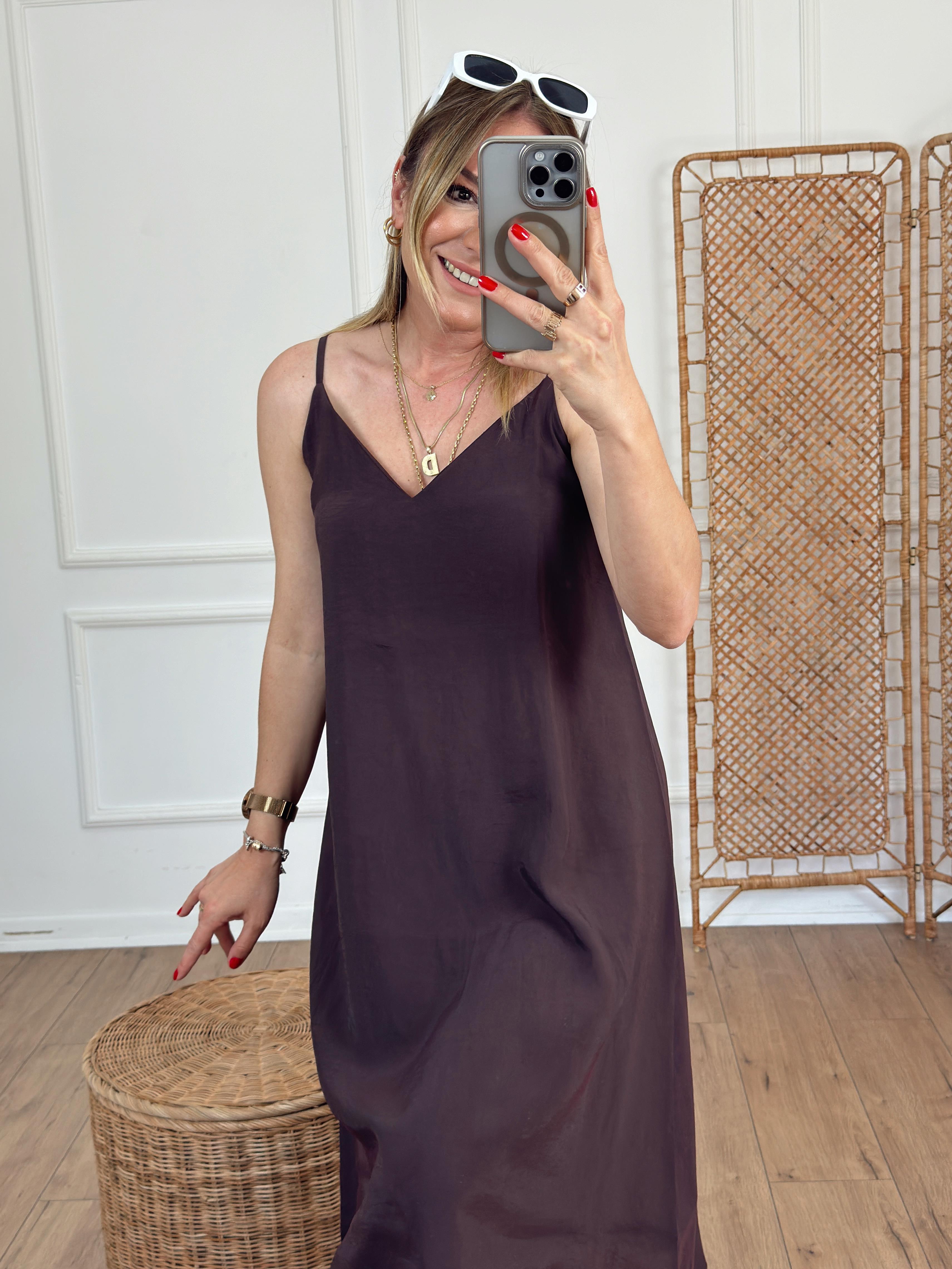 İnce Askılı Salaş Elbise KAHVE