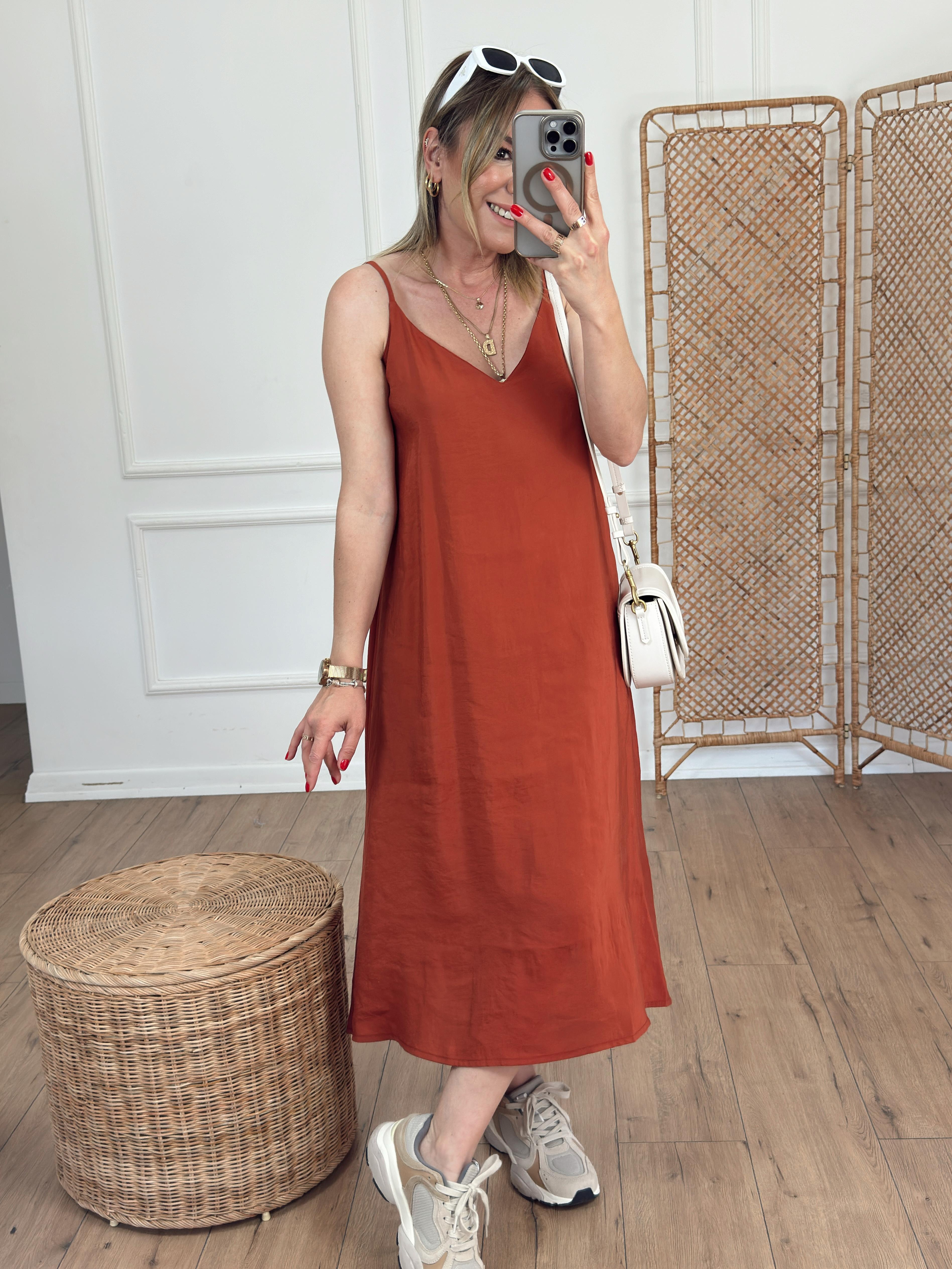 İnce Askılı Salaş Elbise KİREMİT