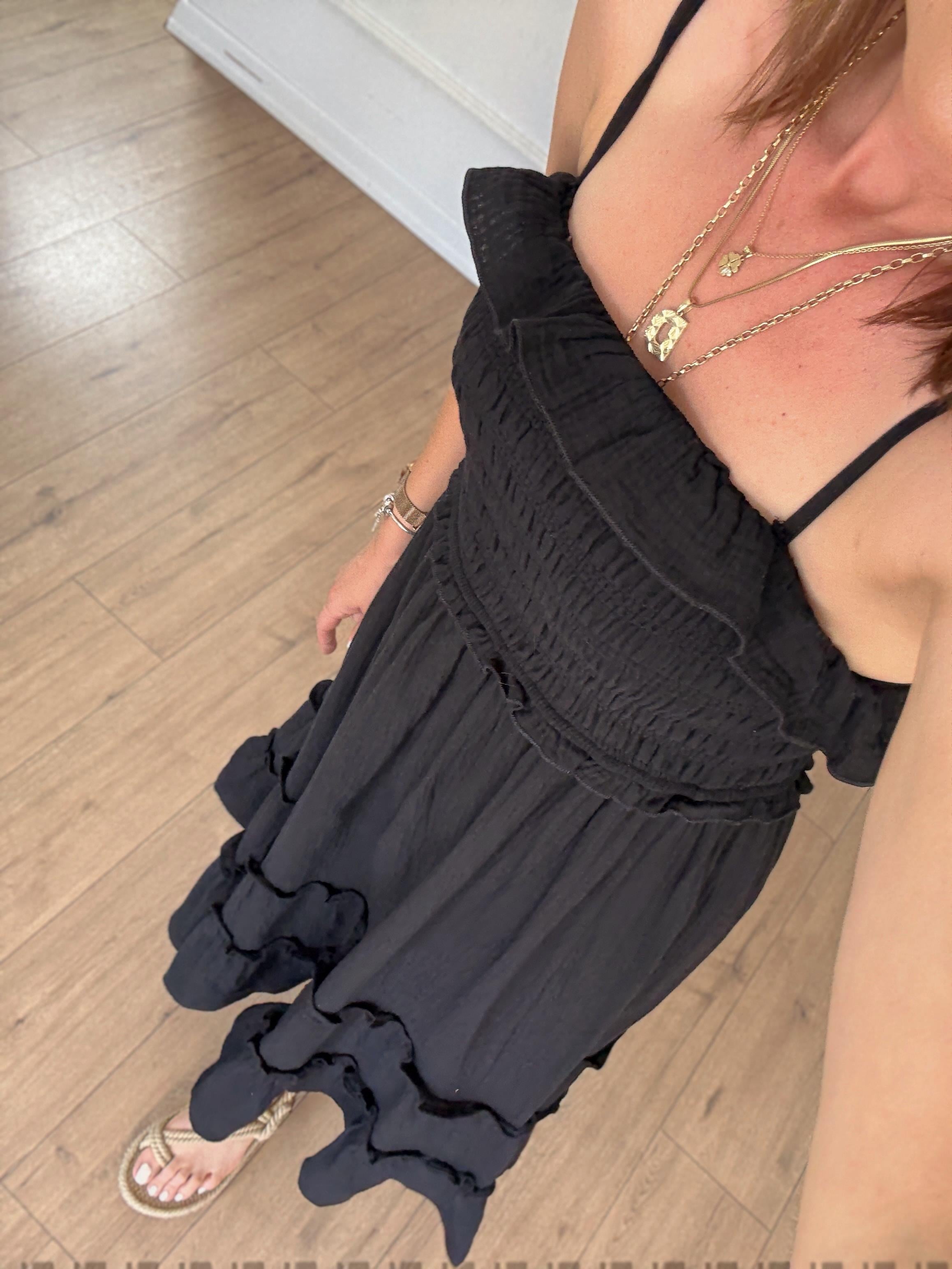 İp Askılı Gipeli Elbise SİYAH