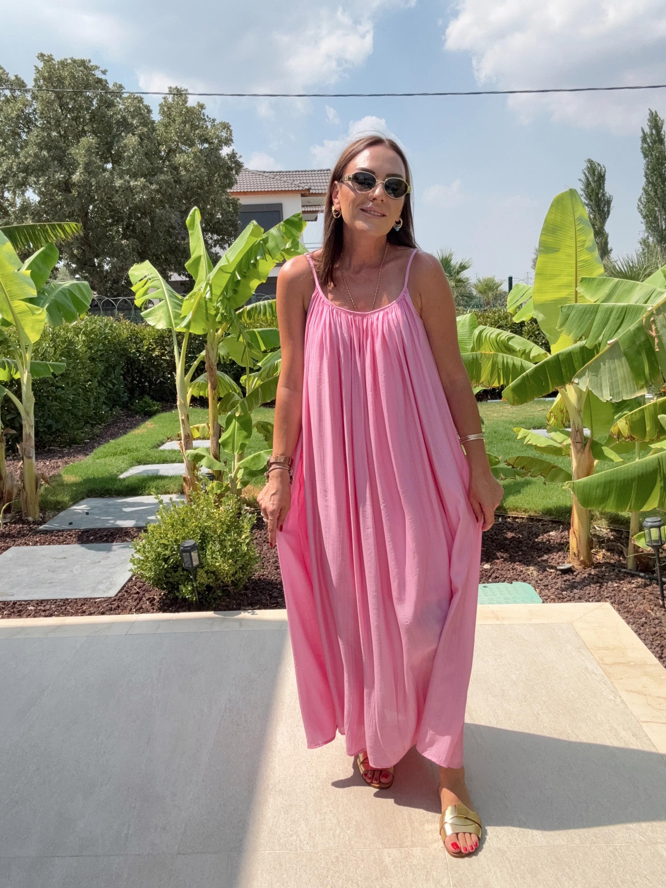 İp Askılı İçi Astarlı Elbise PEMBE