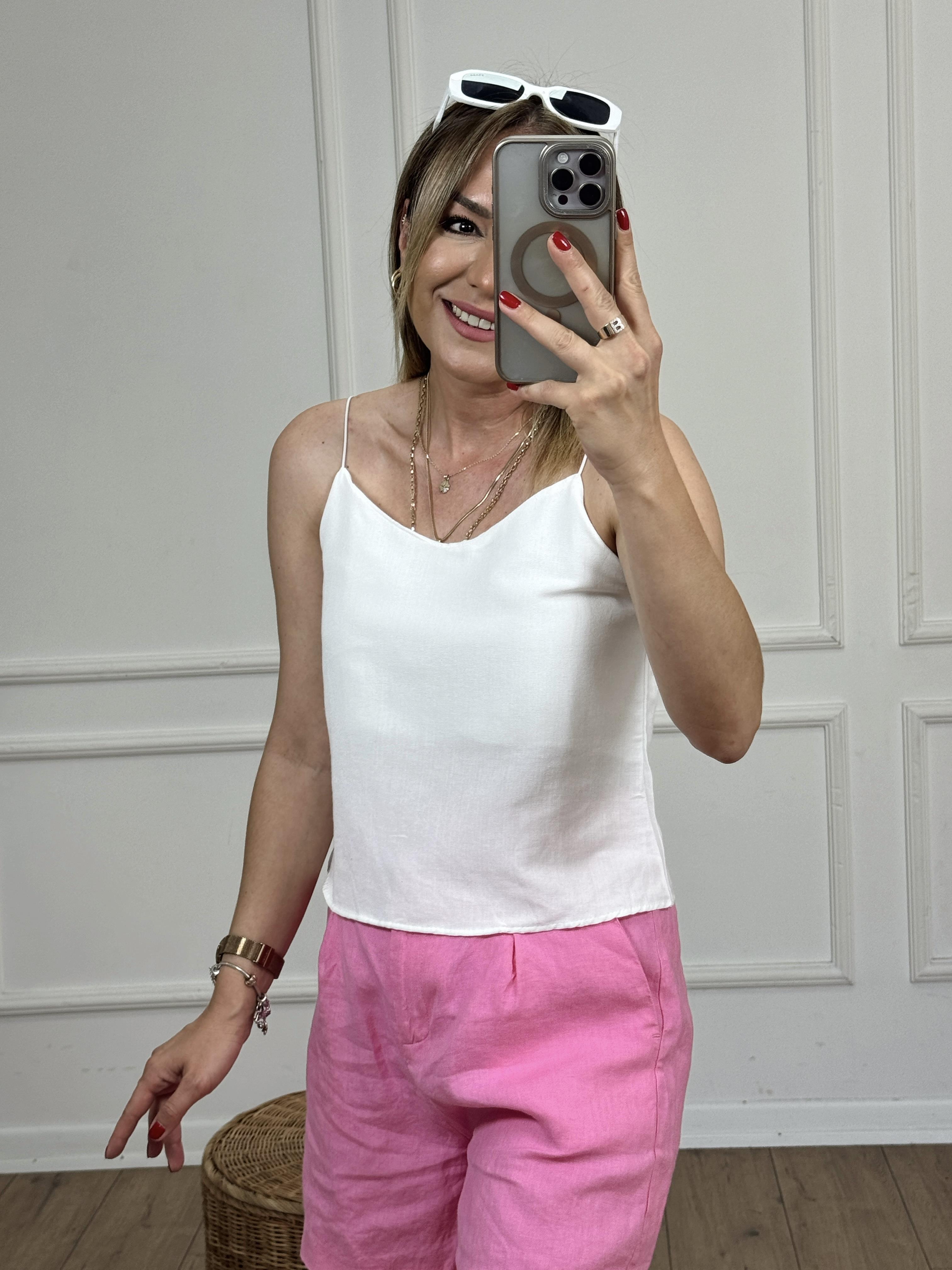 İp Askılı Keten Bluz EKRU