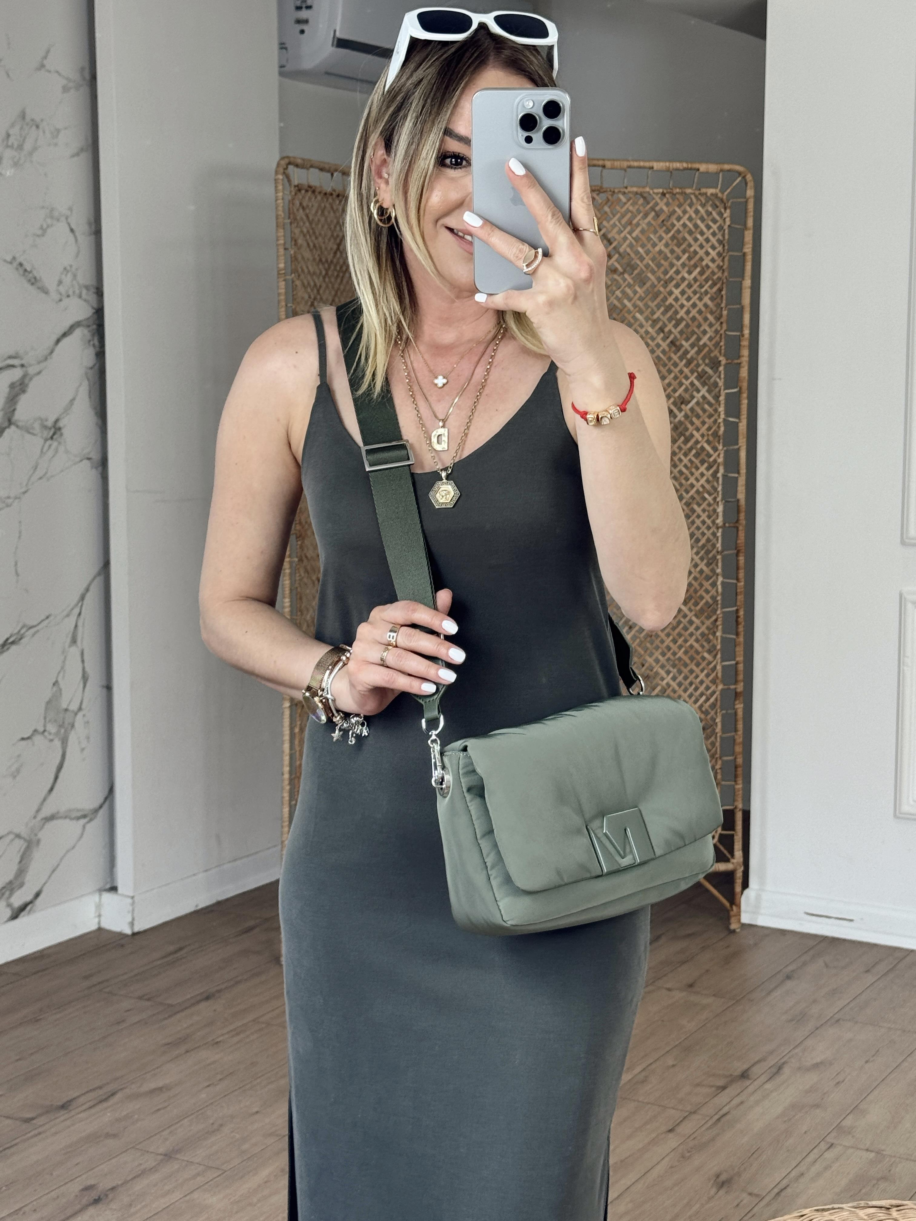 İp Askılı Yanları Yırtmaçlı Elbise HAKİ