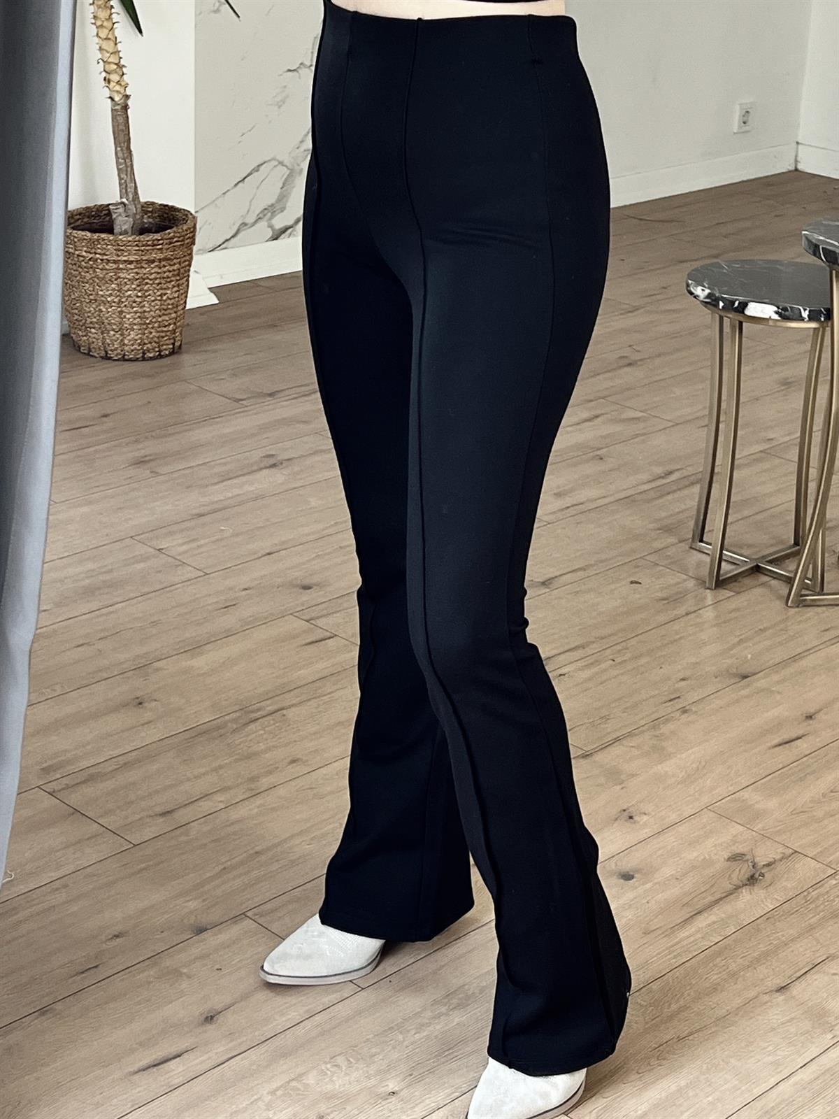 İspanyol Paça Önü Cimalı Tayt Pantolon SİYAH