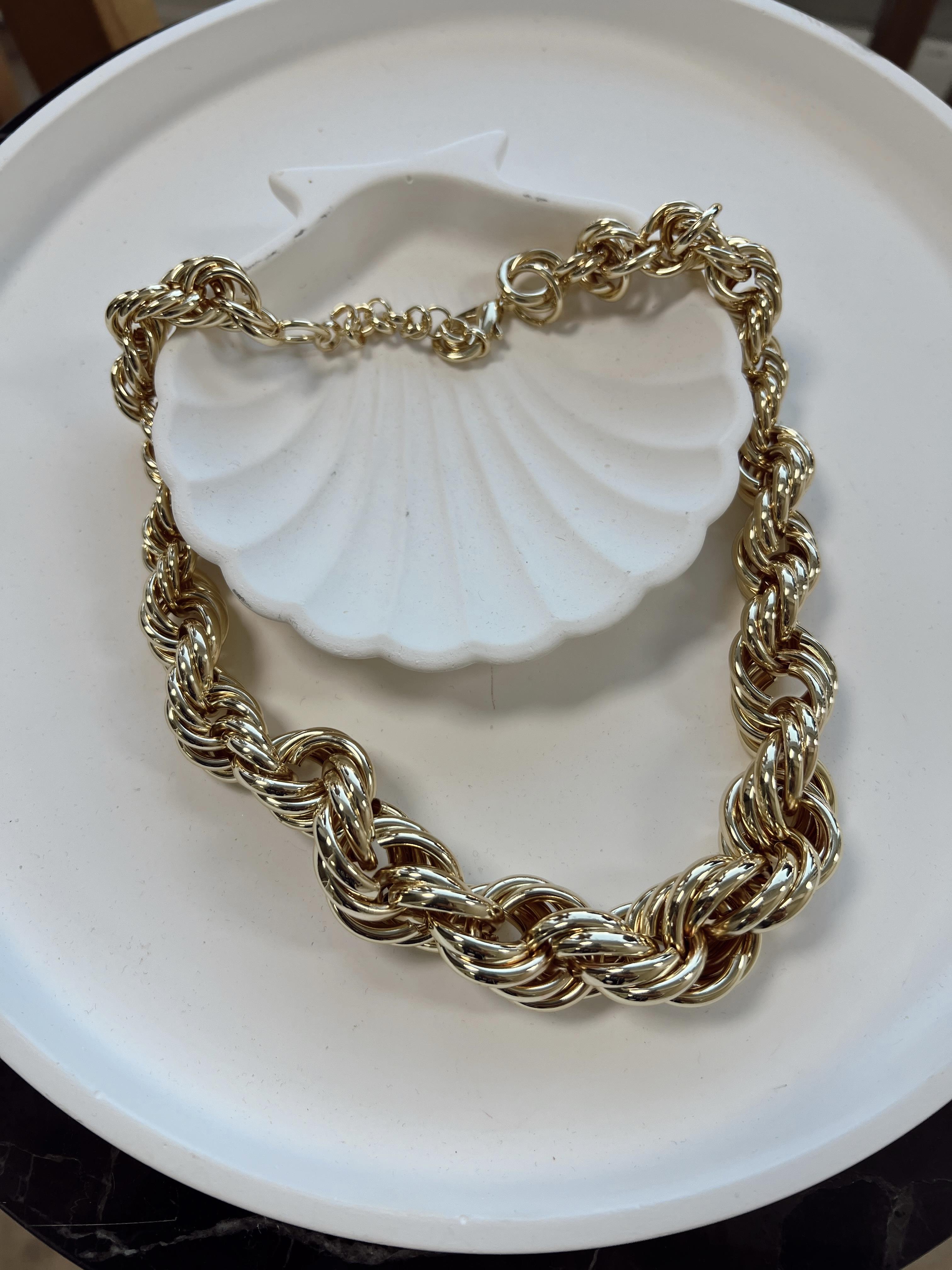 Kalın Burgulu Vintage Çelik Kolye GOLD