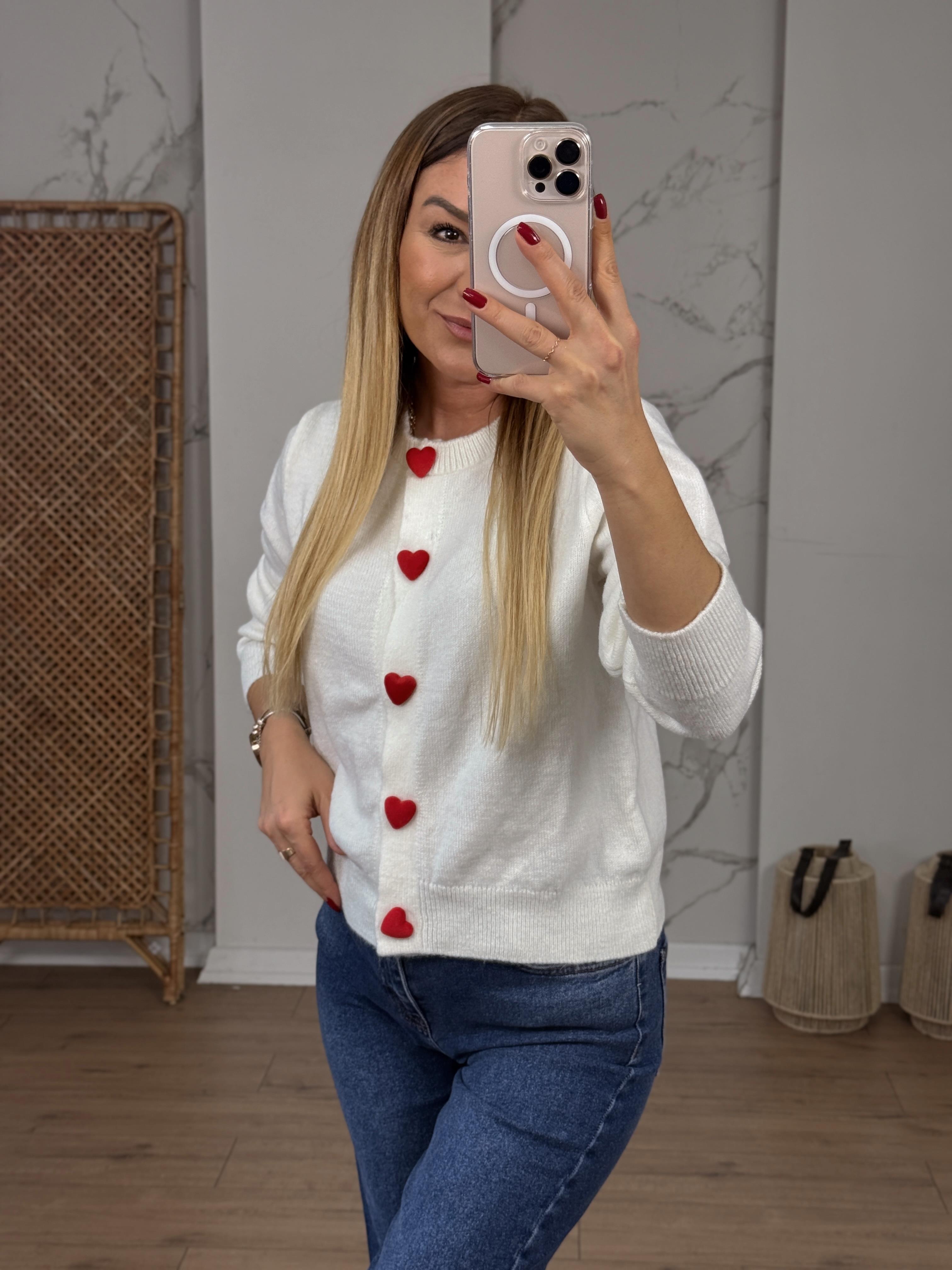 Kalp Düğme Detaylı Hırka EKRU