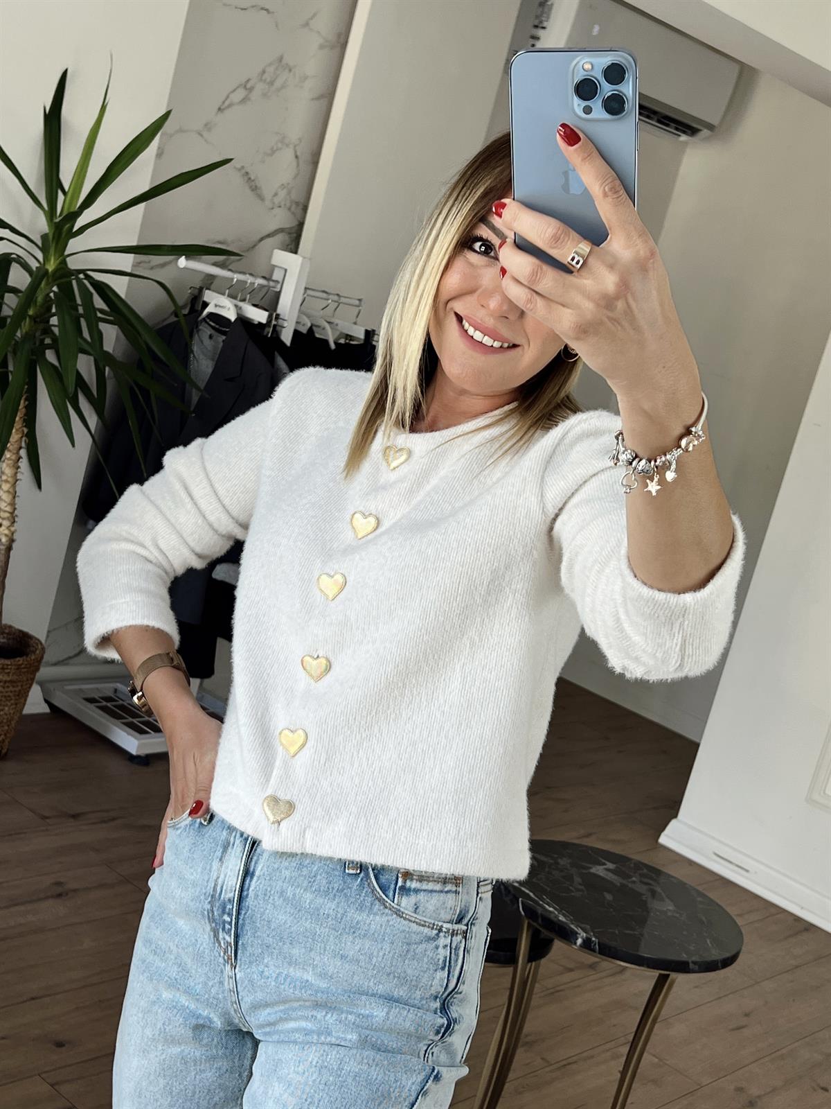 Kalp Düğmeli Hırka EKRU