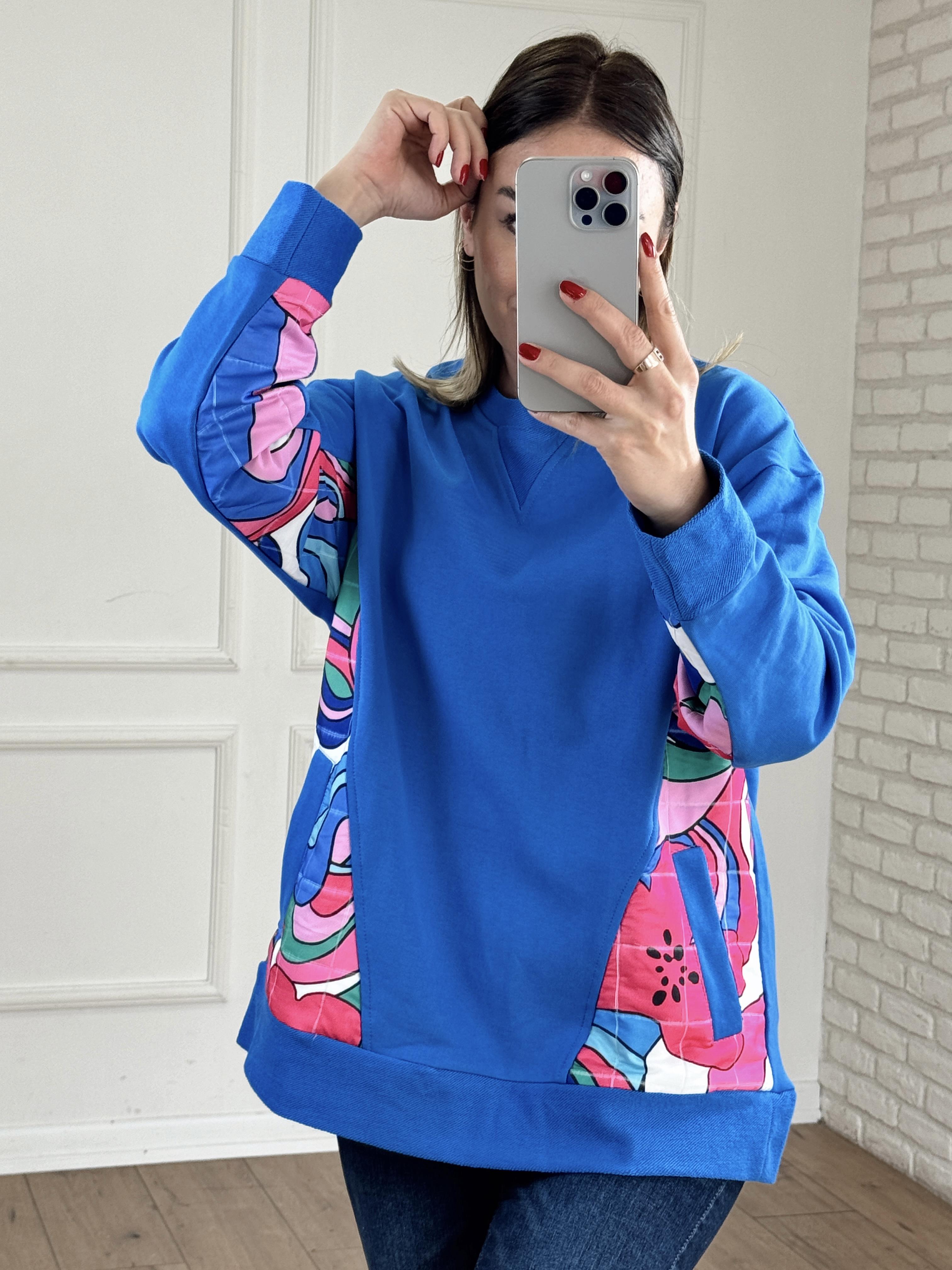 Kapitone Detaylı Cepli Sweat MAVİ
