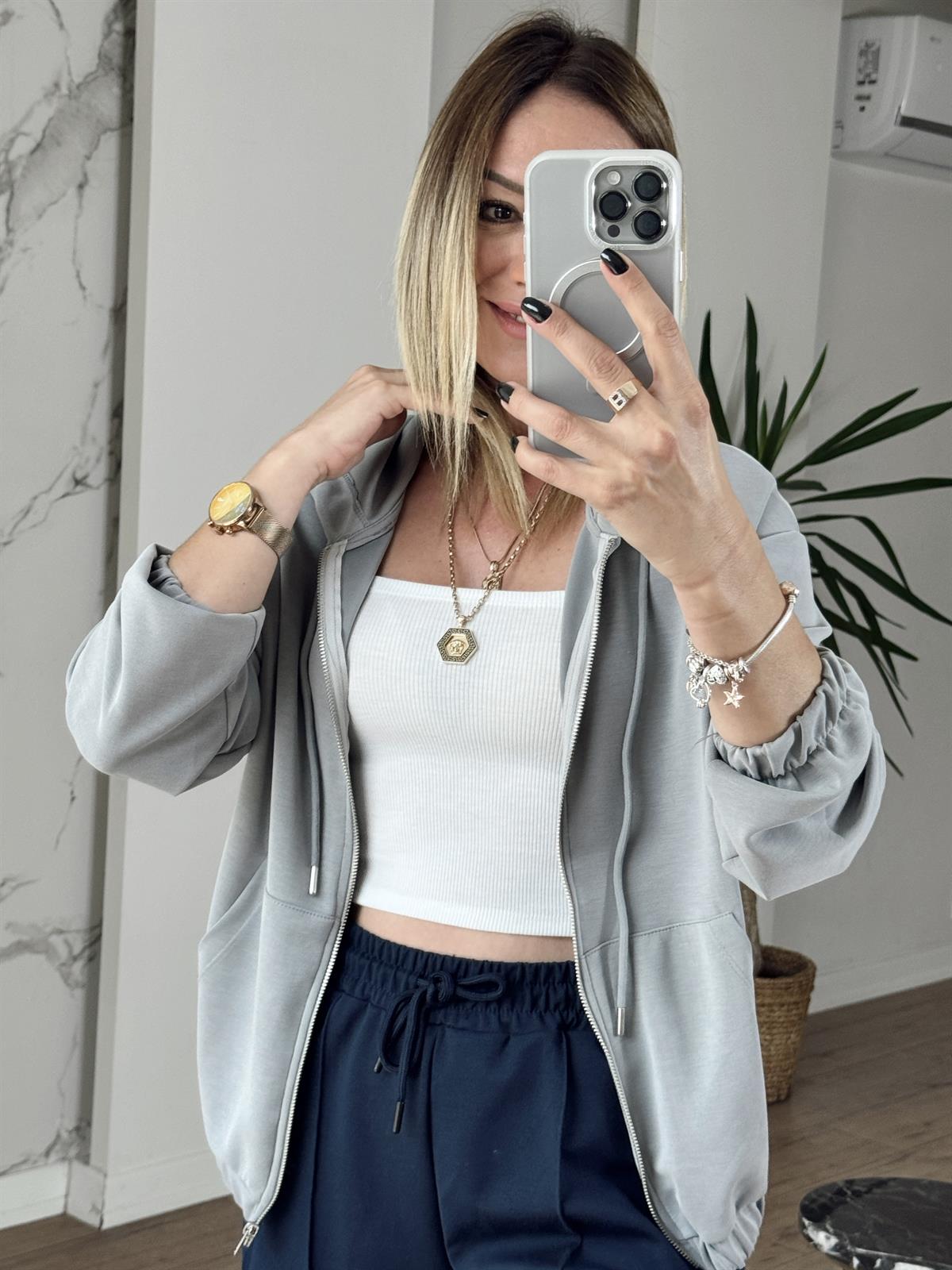 Kapüşonlu Modal Ceket GRİ