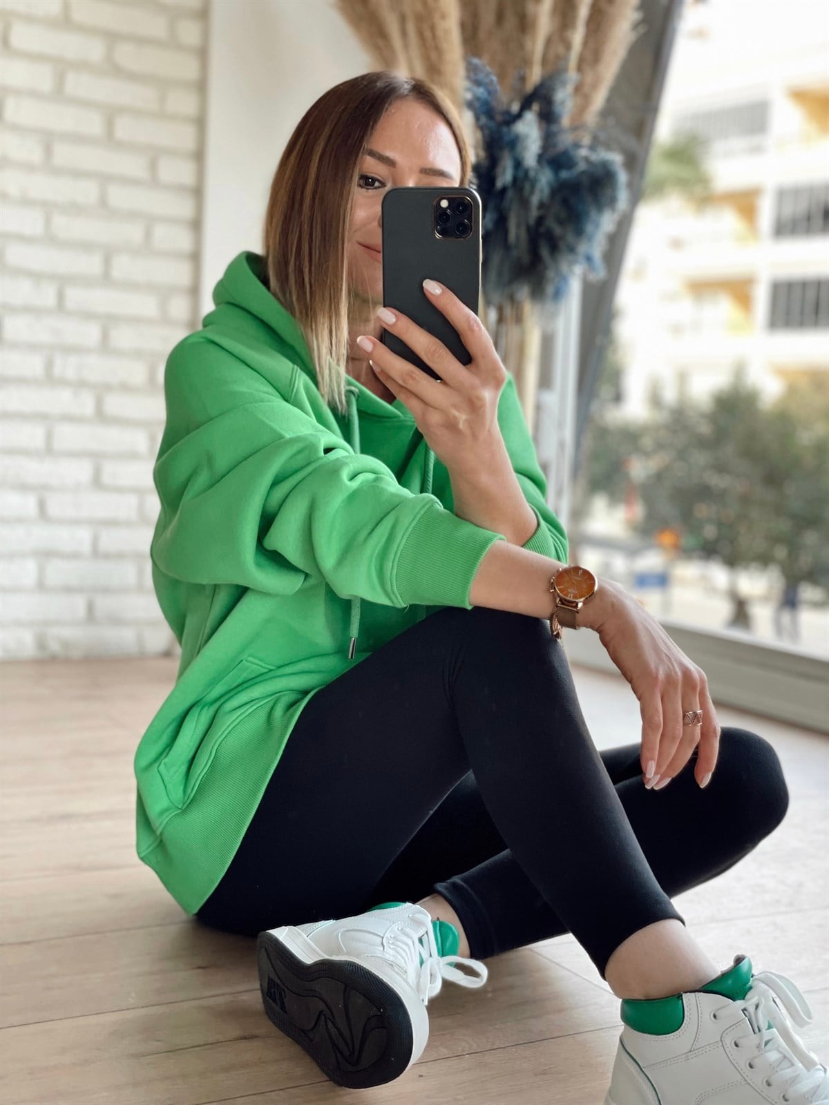 Kapüşonlu Sweat Yeşil