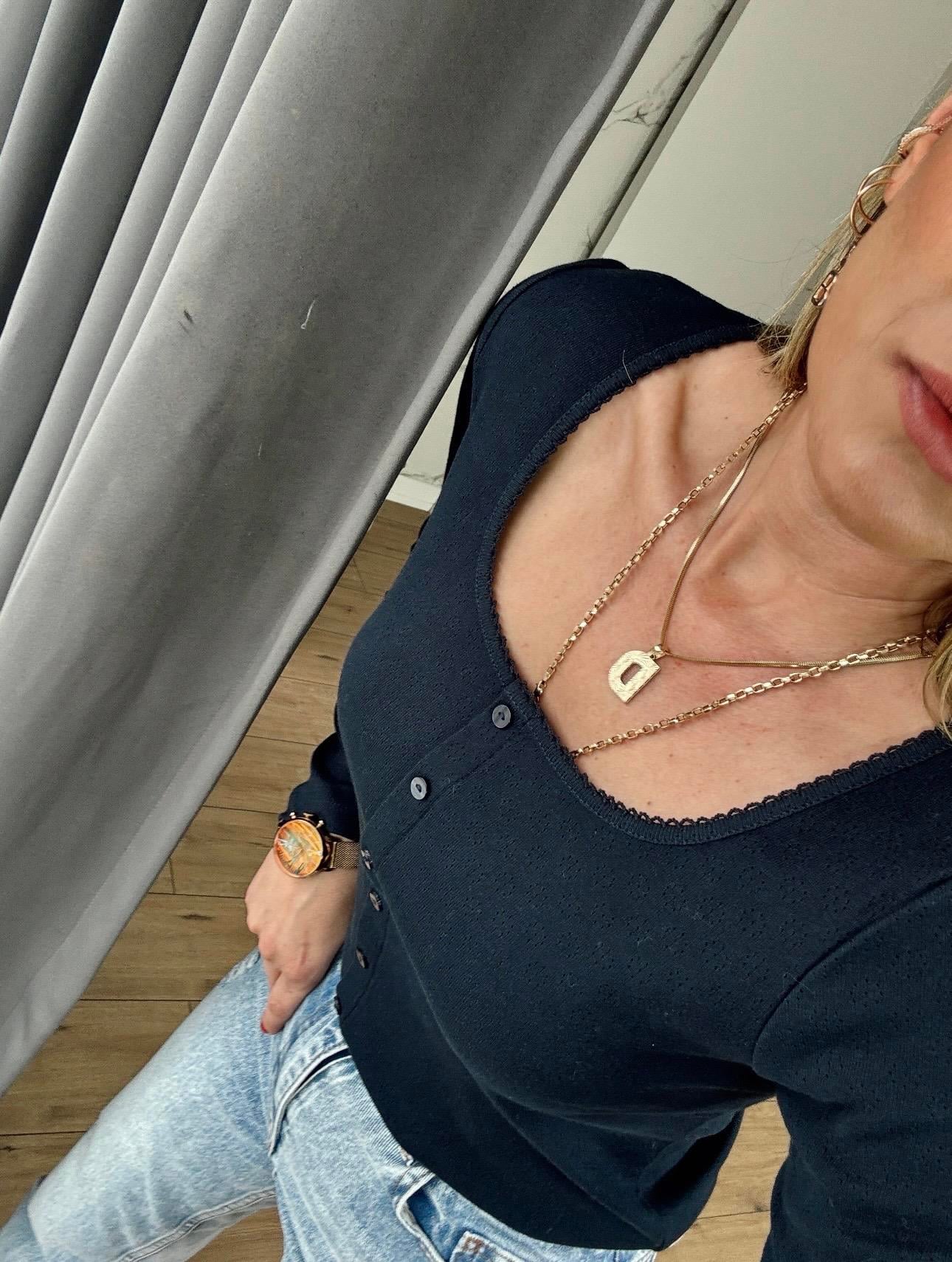 Kare Yaka Dantelli Bluz LACİVERT