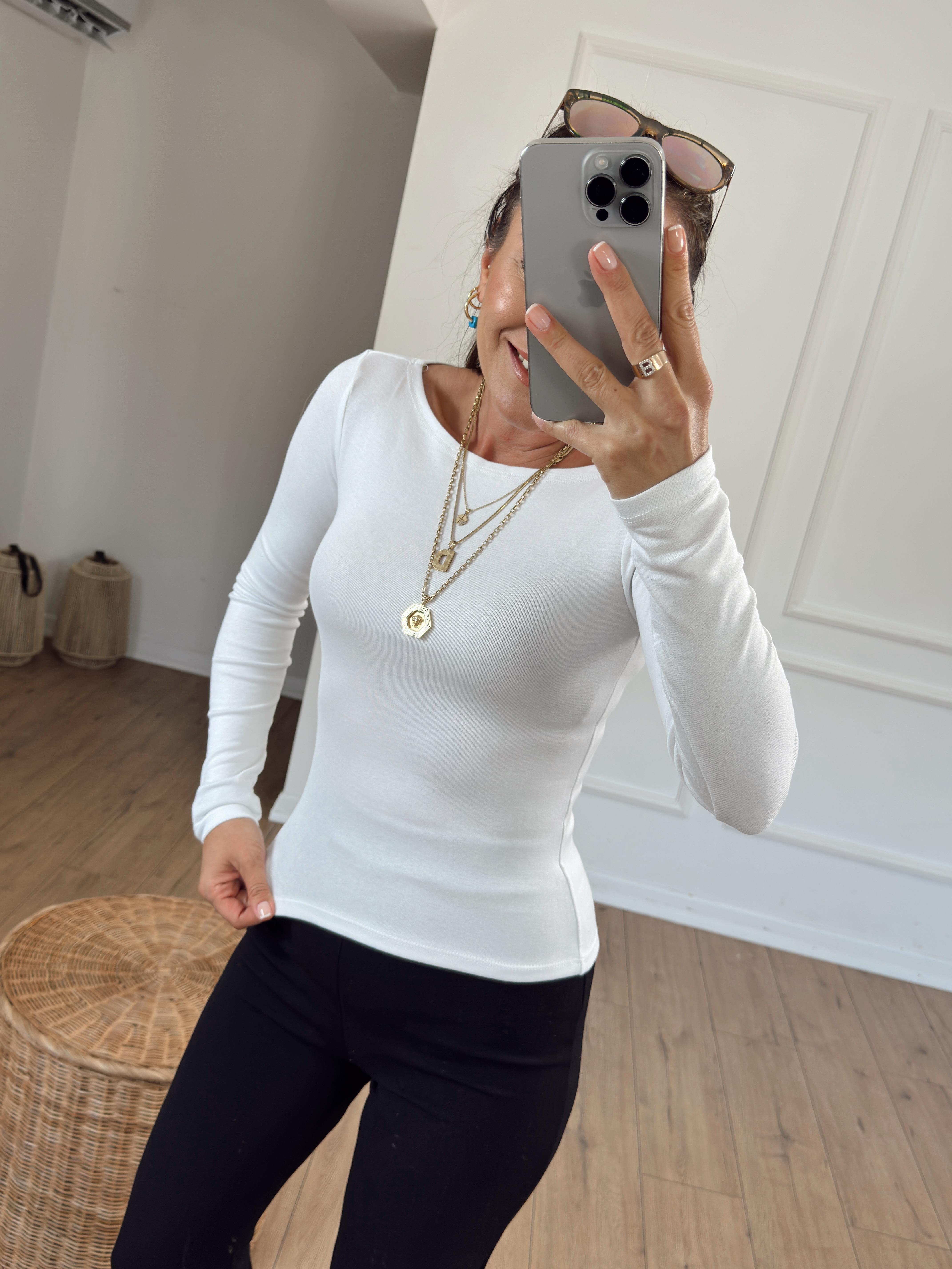 Kayık Yaka Uzun Kollu Body BEYAZ