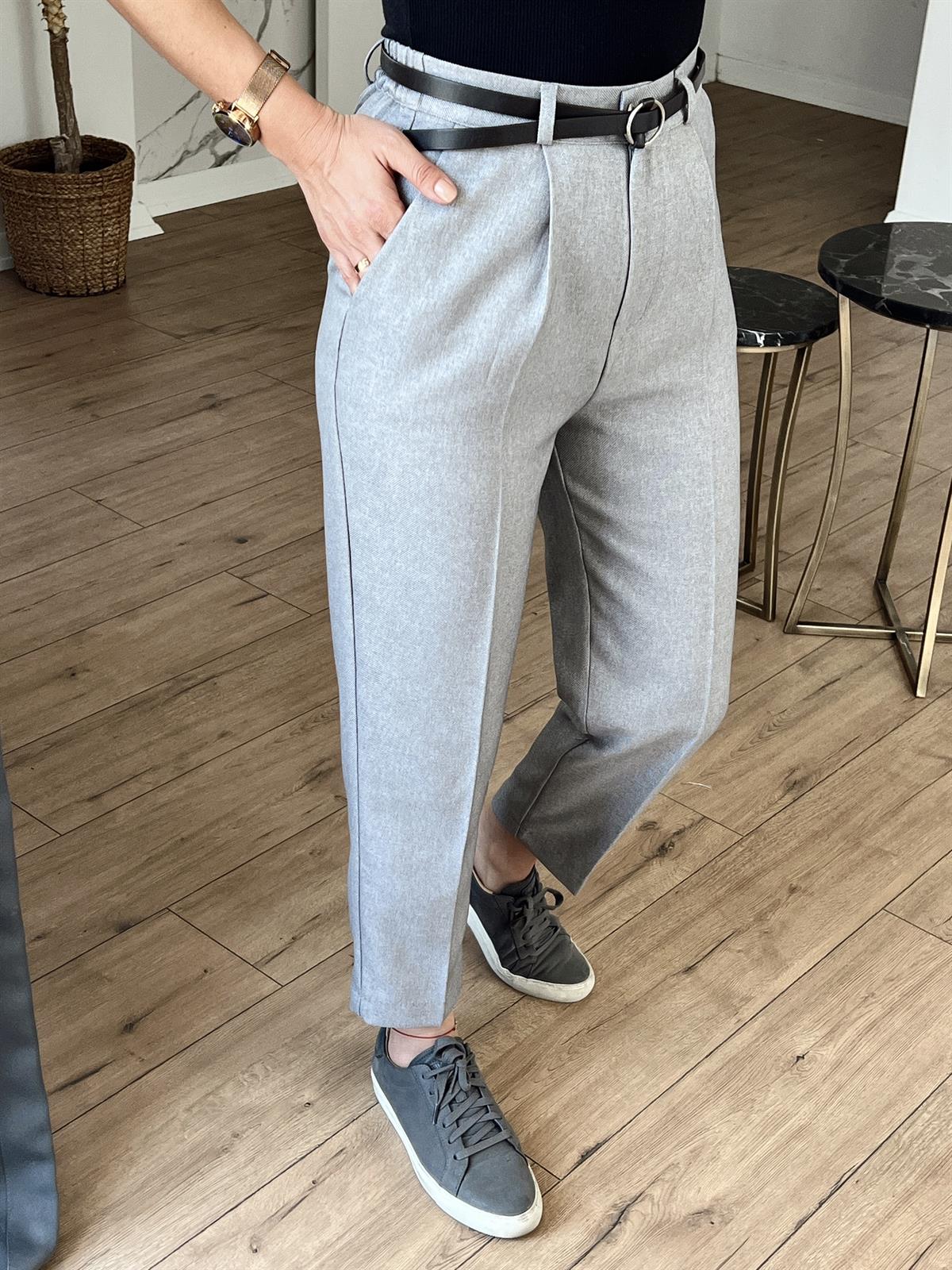 Kemerli Havuç Pantolon GRİ