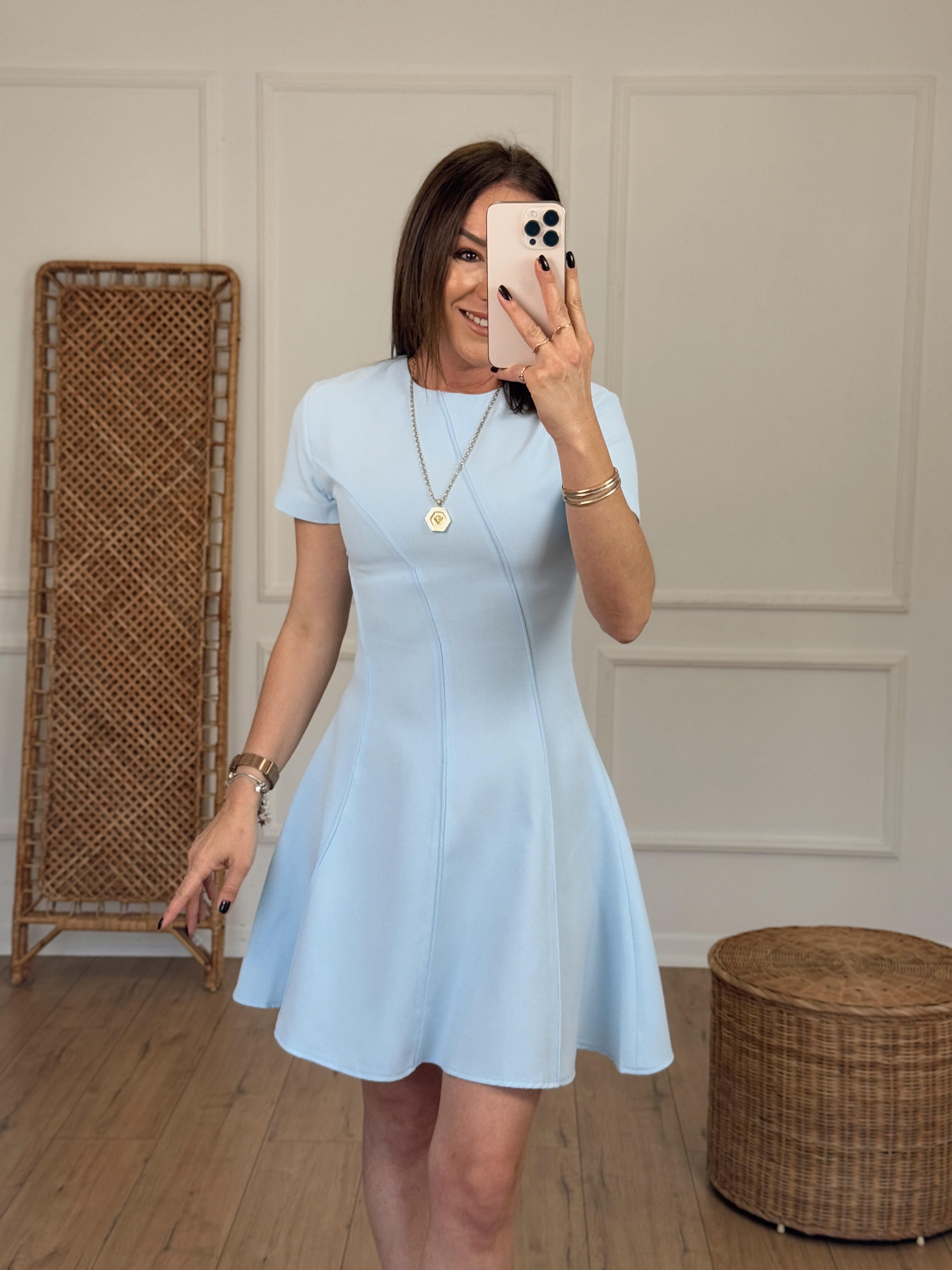 Kısa Kol Biyeli Çan Elbise AÇIK MAVİ