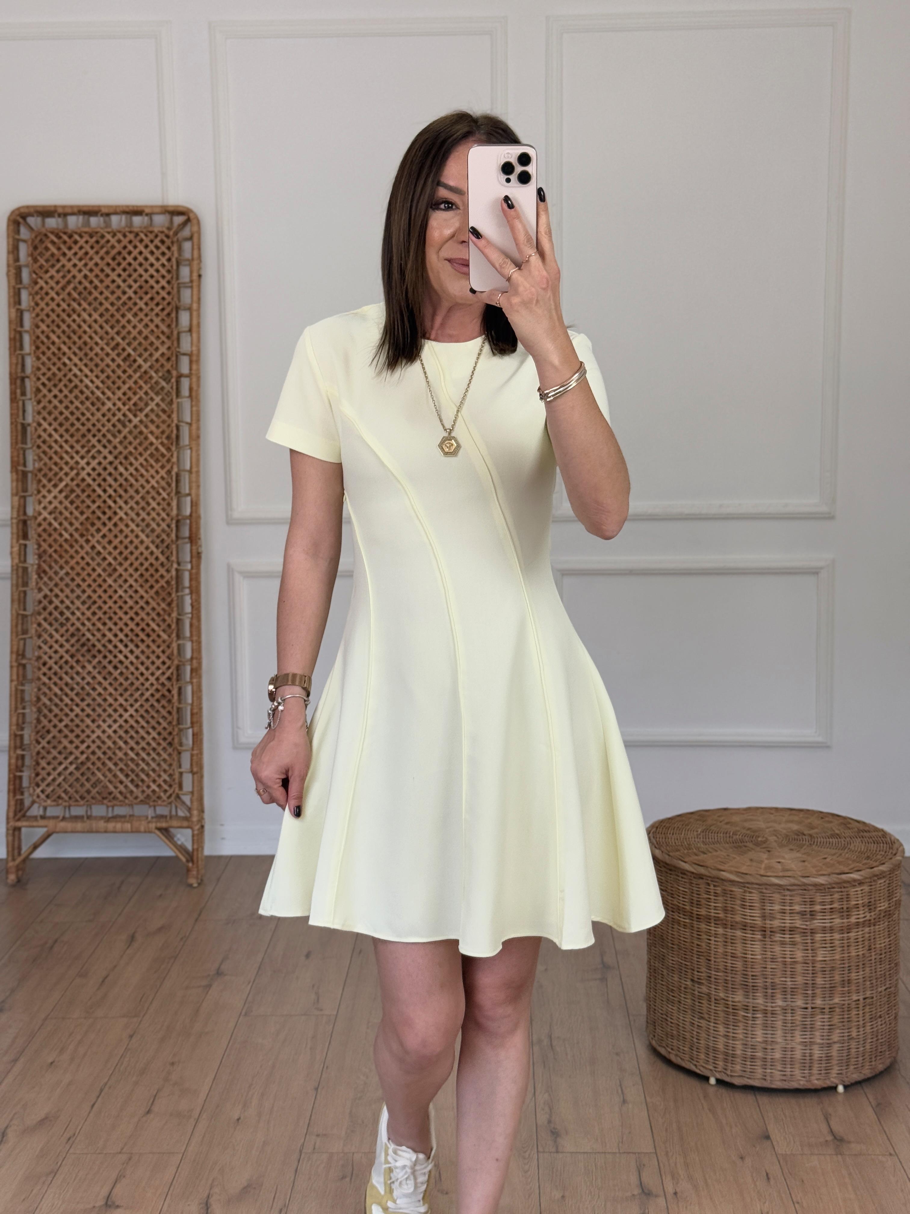 Kısa Kol Biyeli Çan Elbise SARI