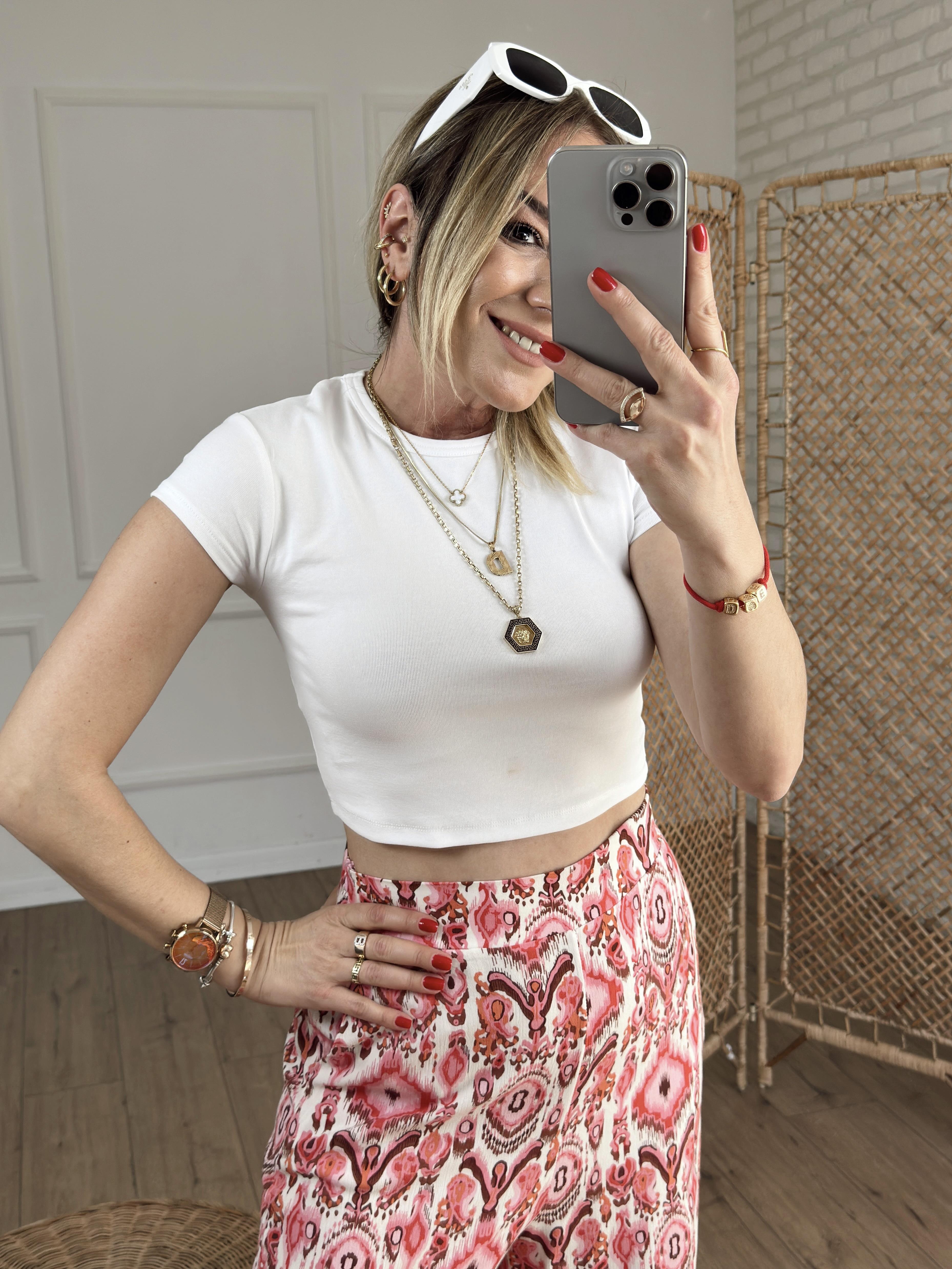 Kısa Kollu Crop BEYAZ