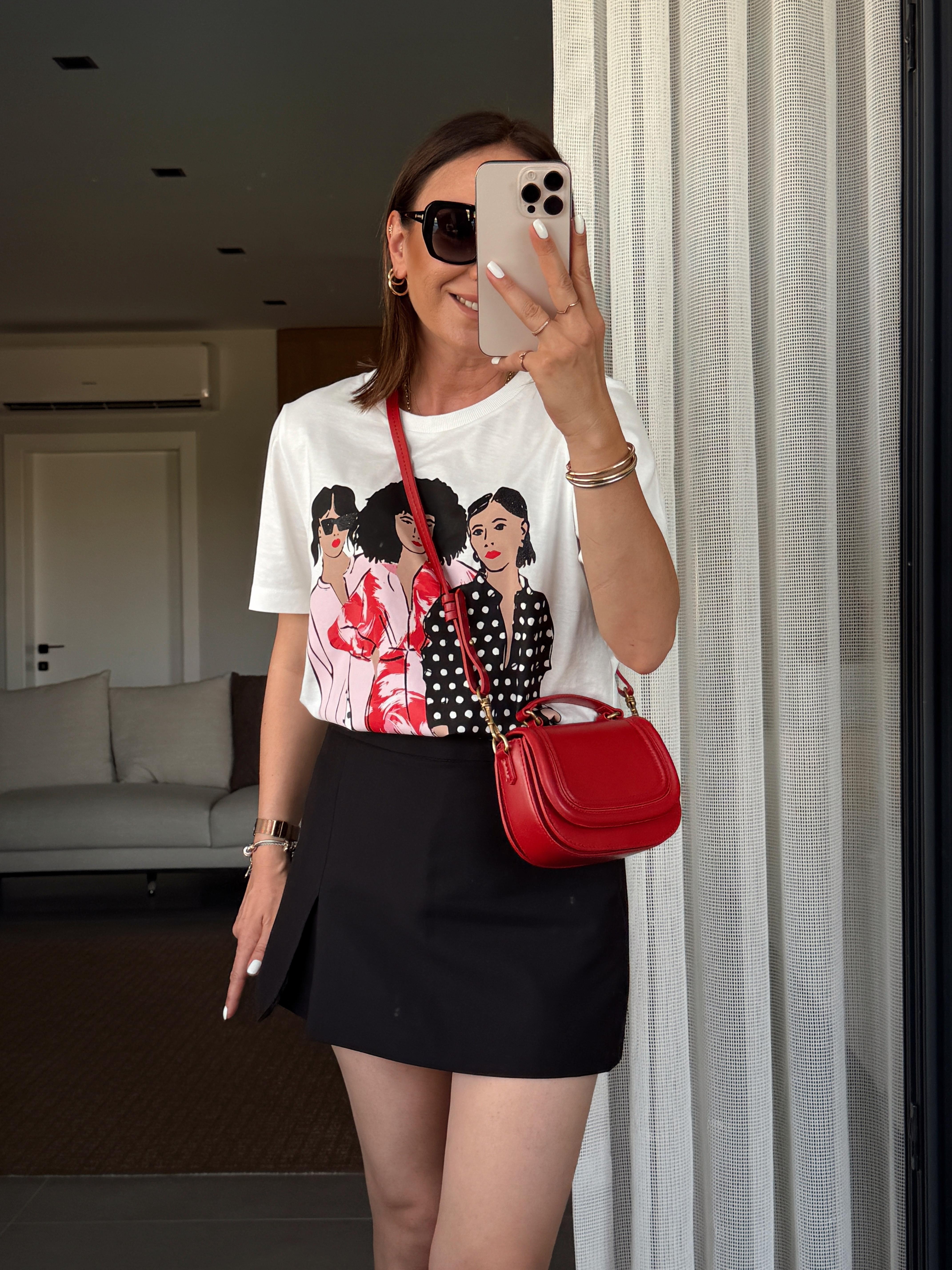 Kız Baskılı Bisiklet Yaka Tshirt EKRU