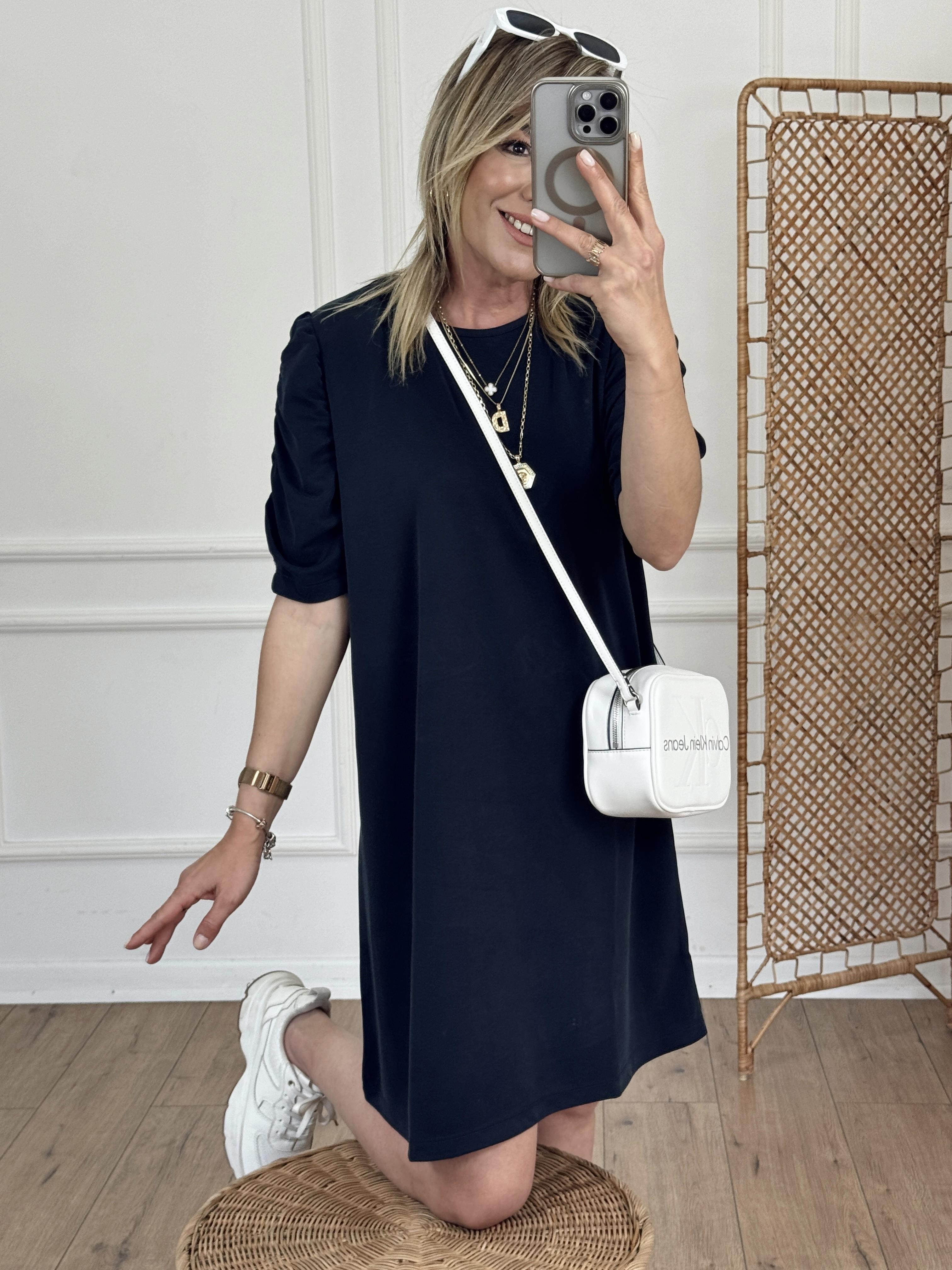 Kolları Büzgü Detaylı Modal Elbise ANTRASİT