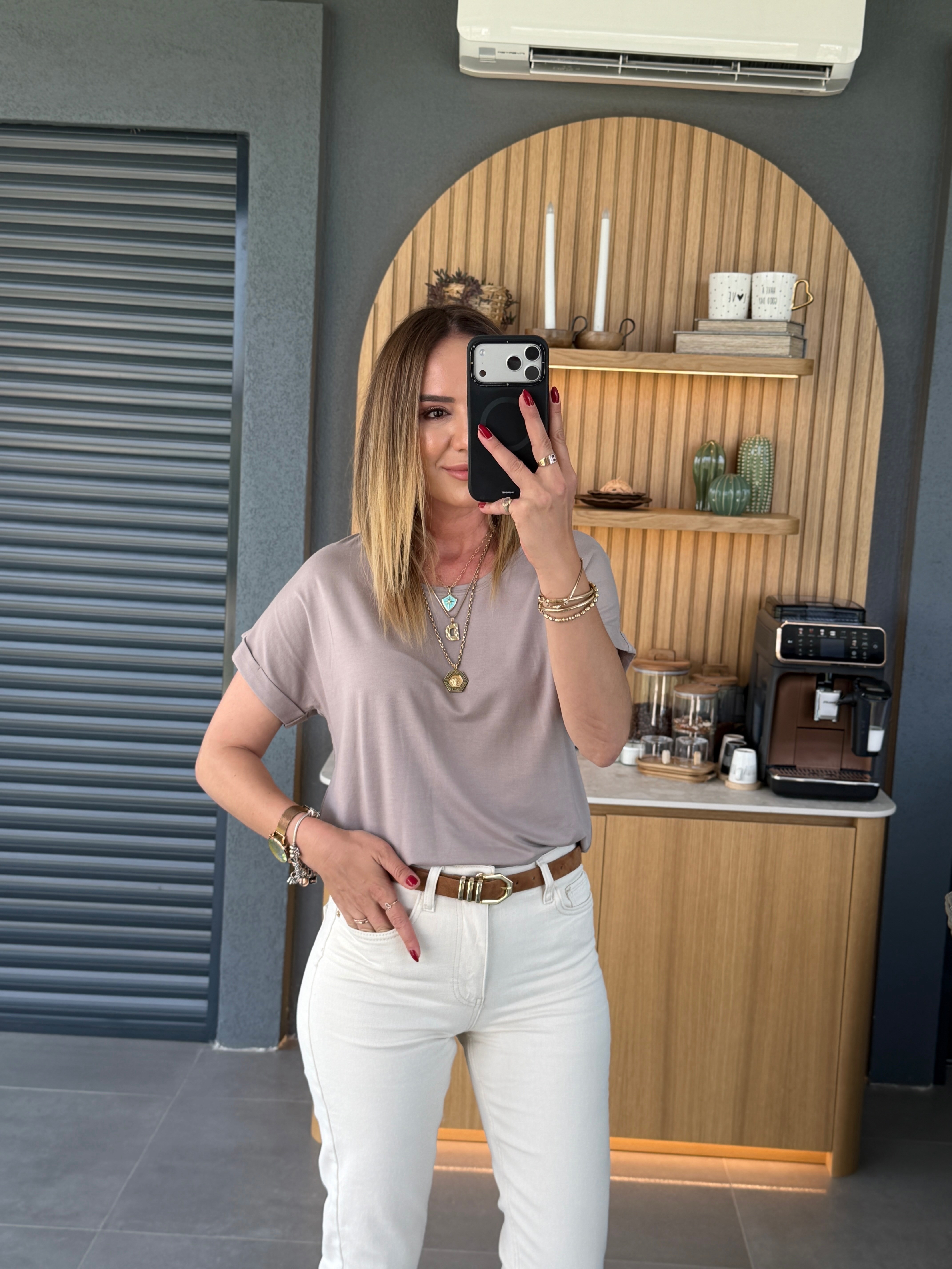 Kolsuz Bisiklet Yaka Tshirt VİZON
