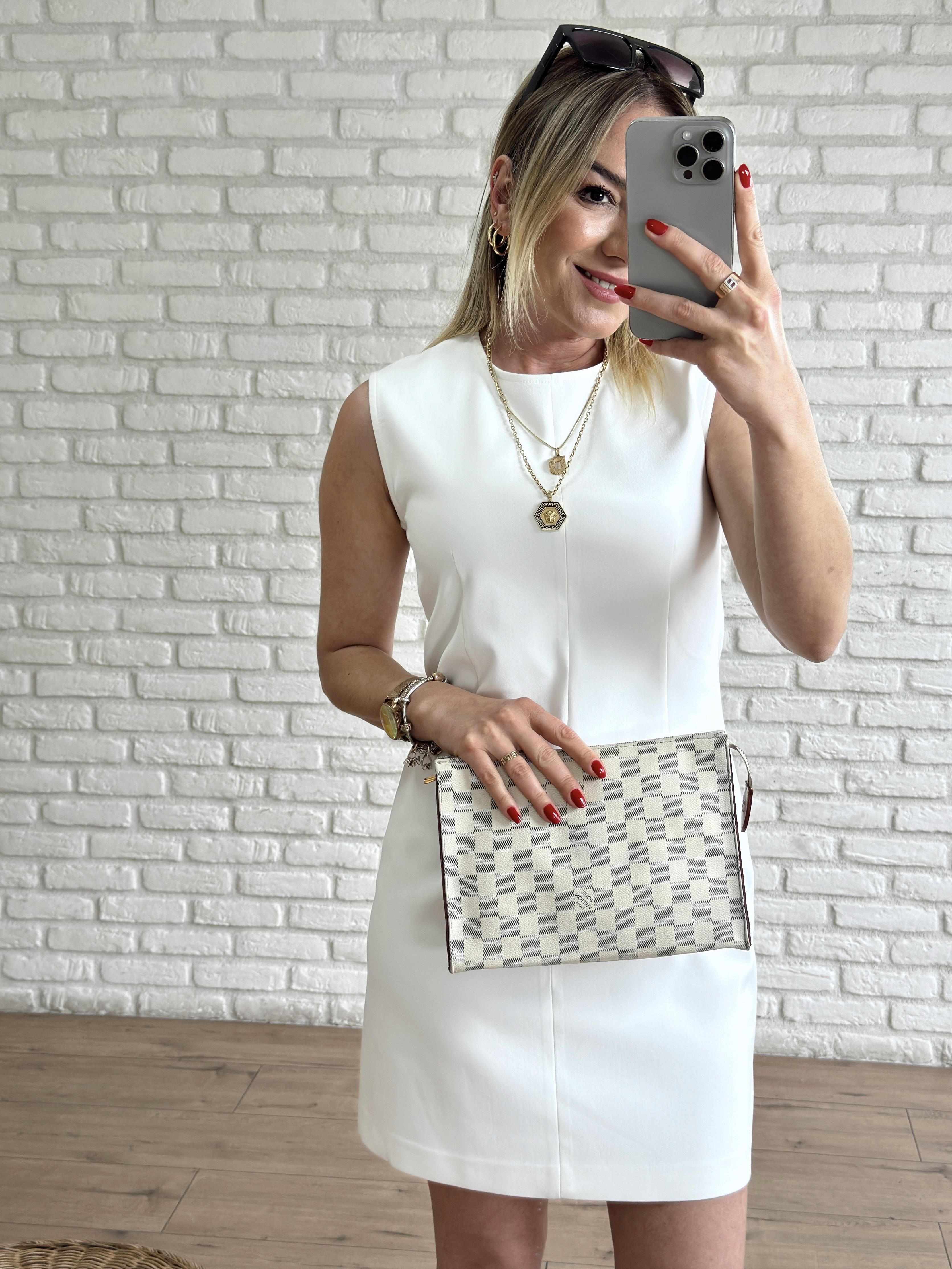 Kolsuz Dabıl Kumaş Elbise BEYAZ