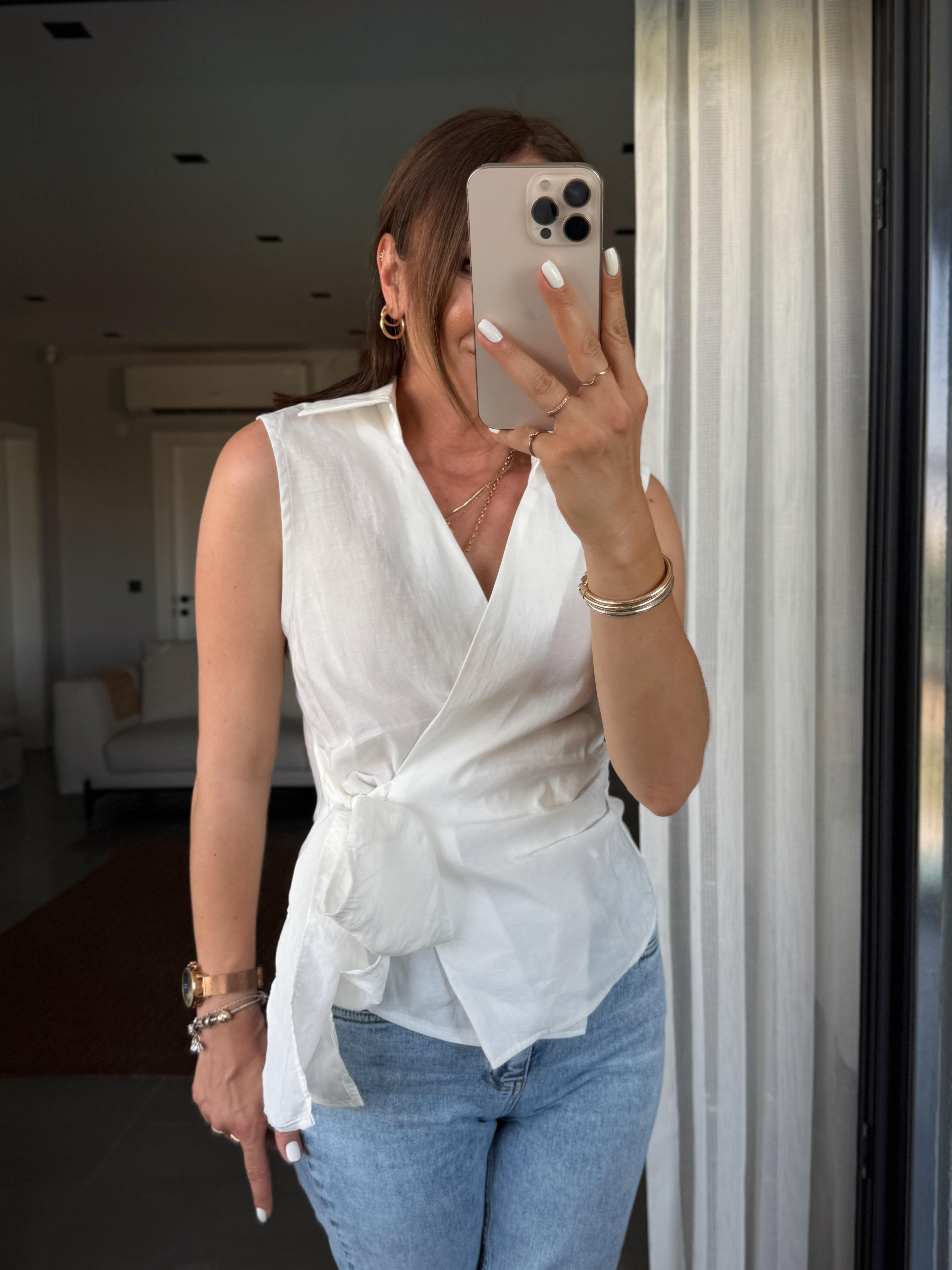 Kolsuz Önü Bağlama Detaylı Bluz EKRU