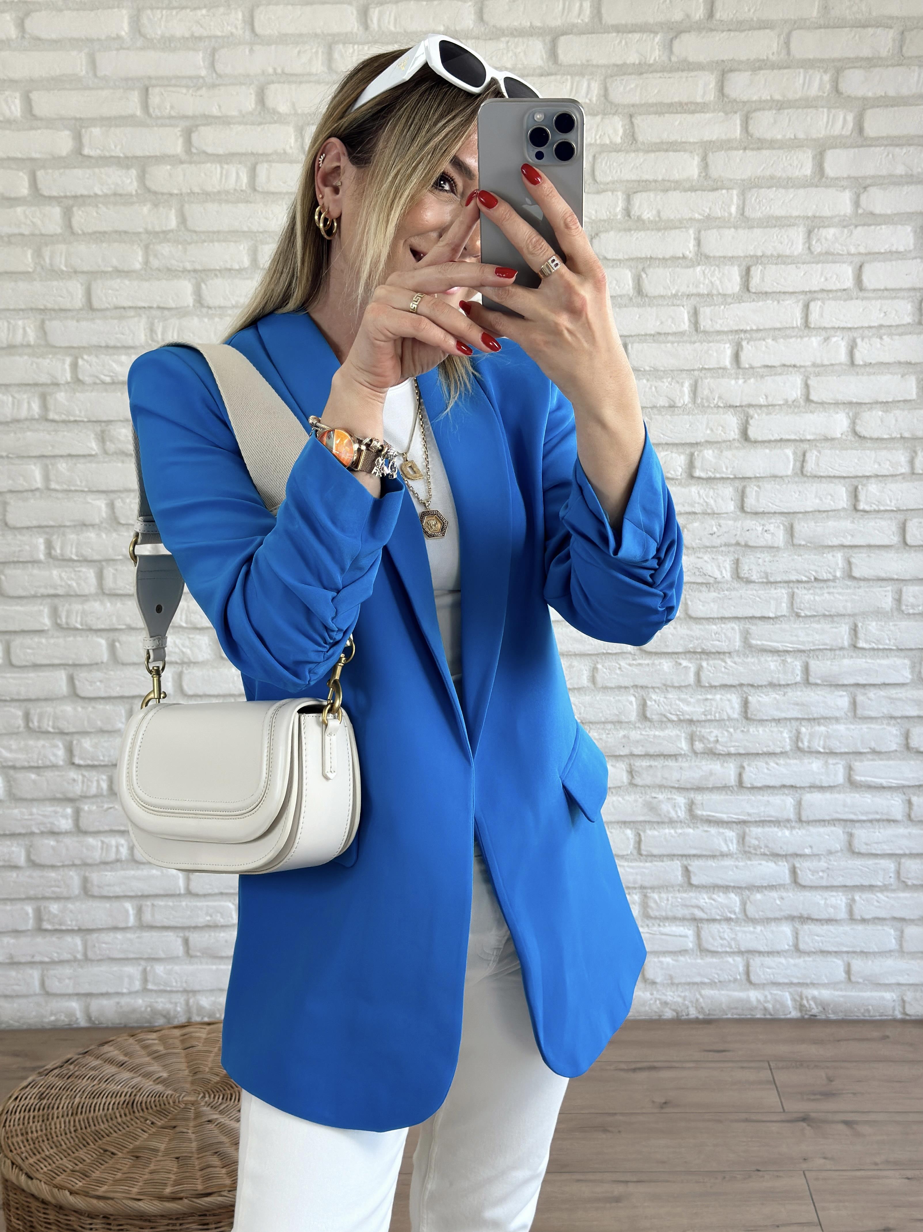 Kolu Büzgülü Blazer Ceket MAVİ