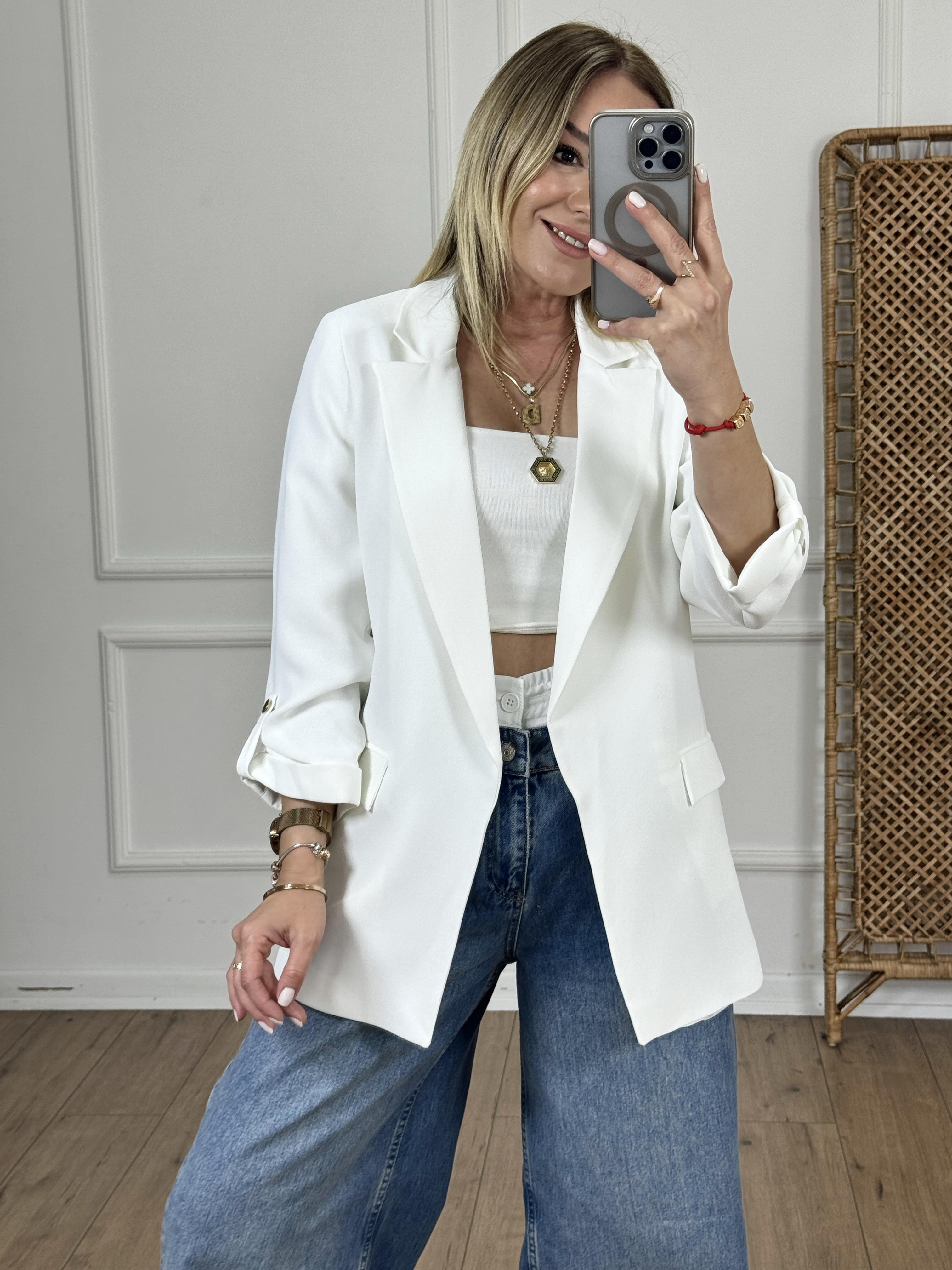 Kolu Katlamalı Blazer Ceket EKRU