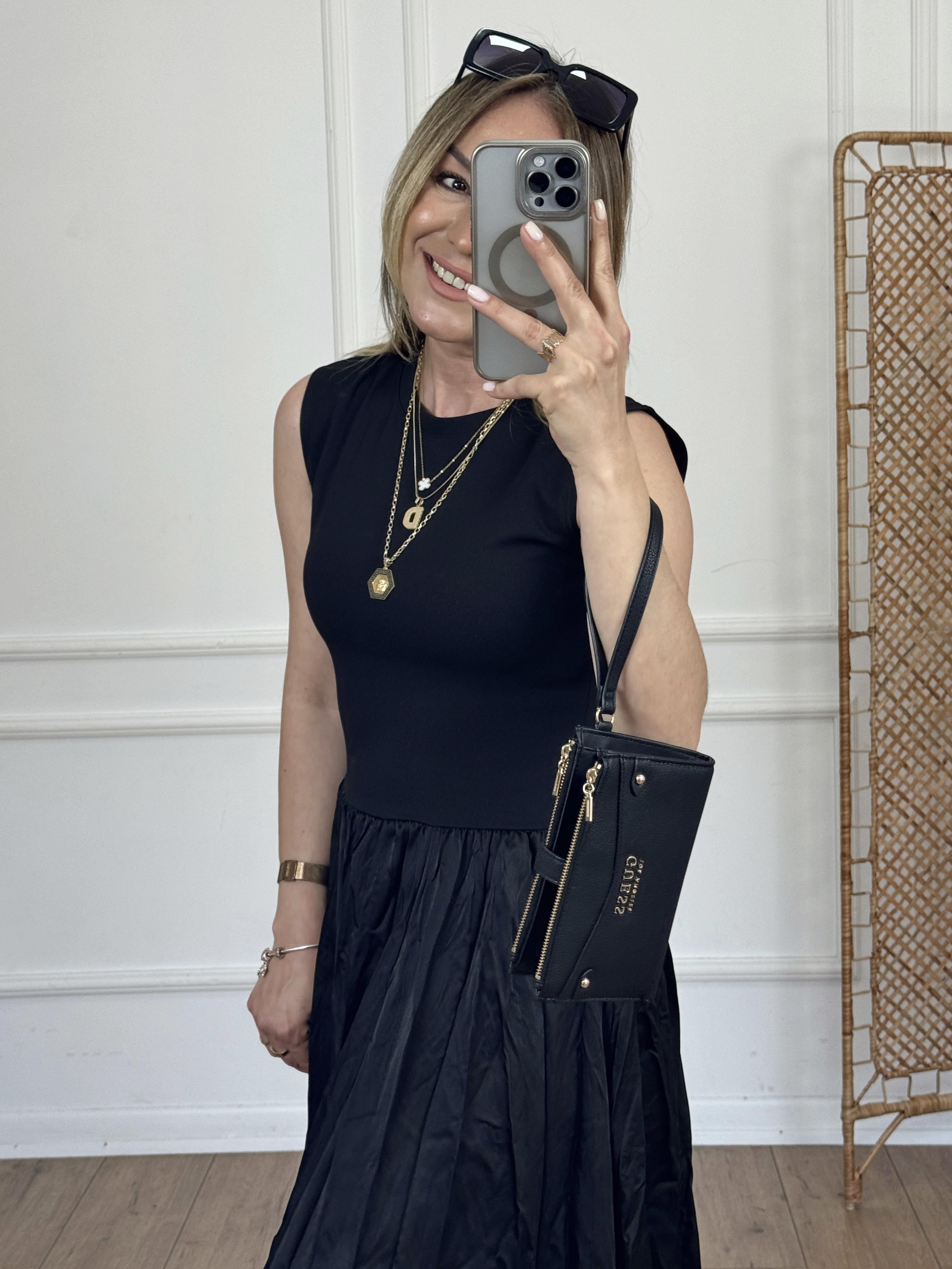 Kras Detaylı Kolsuz Elbise SİYAH