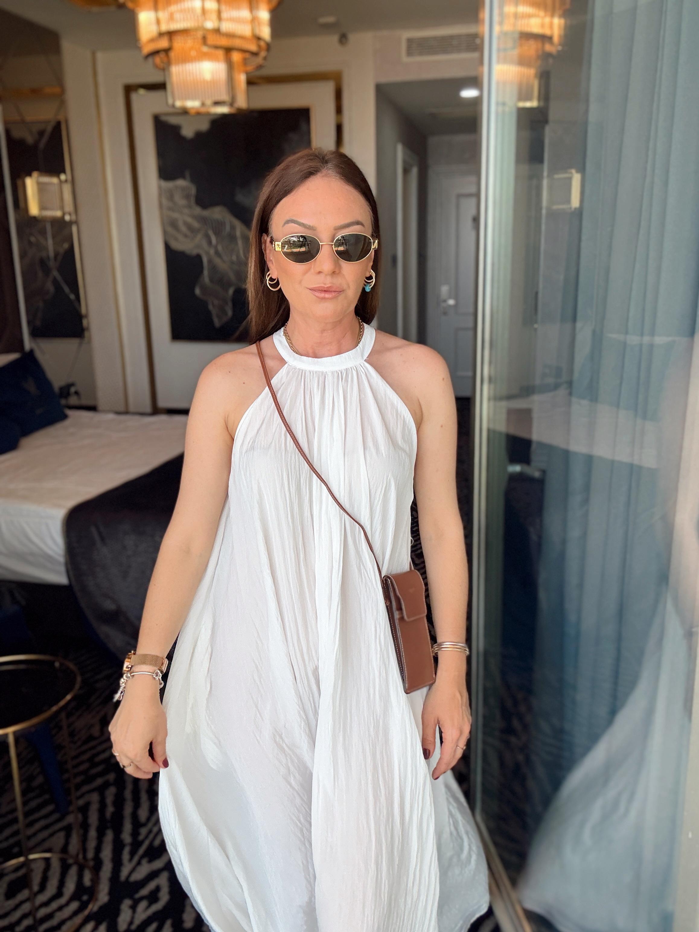 Kraşlı Cep Detaylı Kolsuz Elbise EKRU