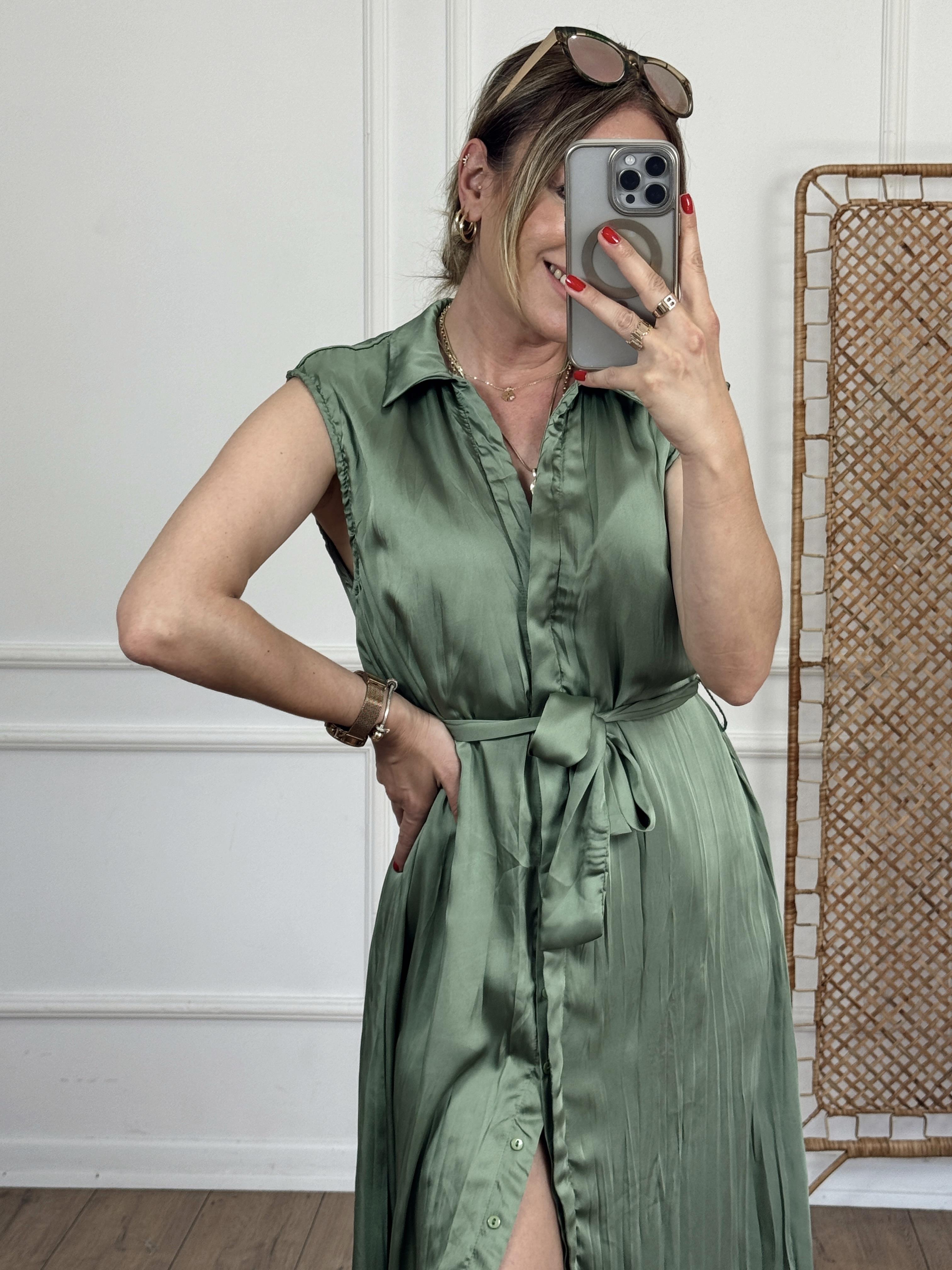 Kraslı Kolsuz Elbise HAKİ